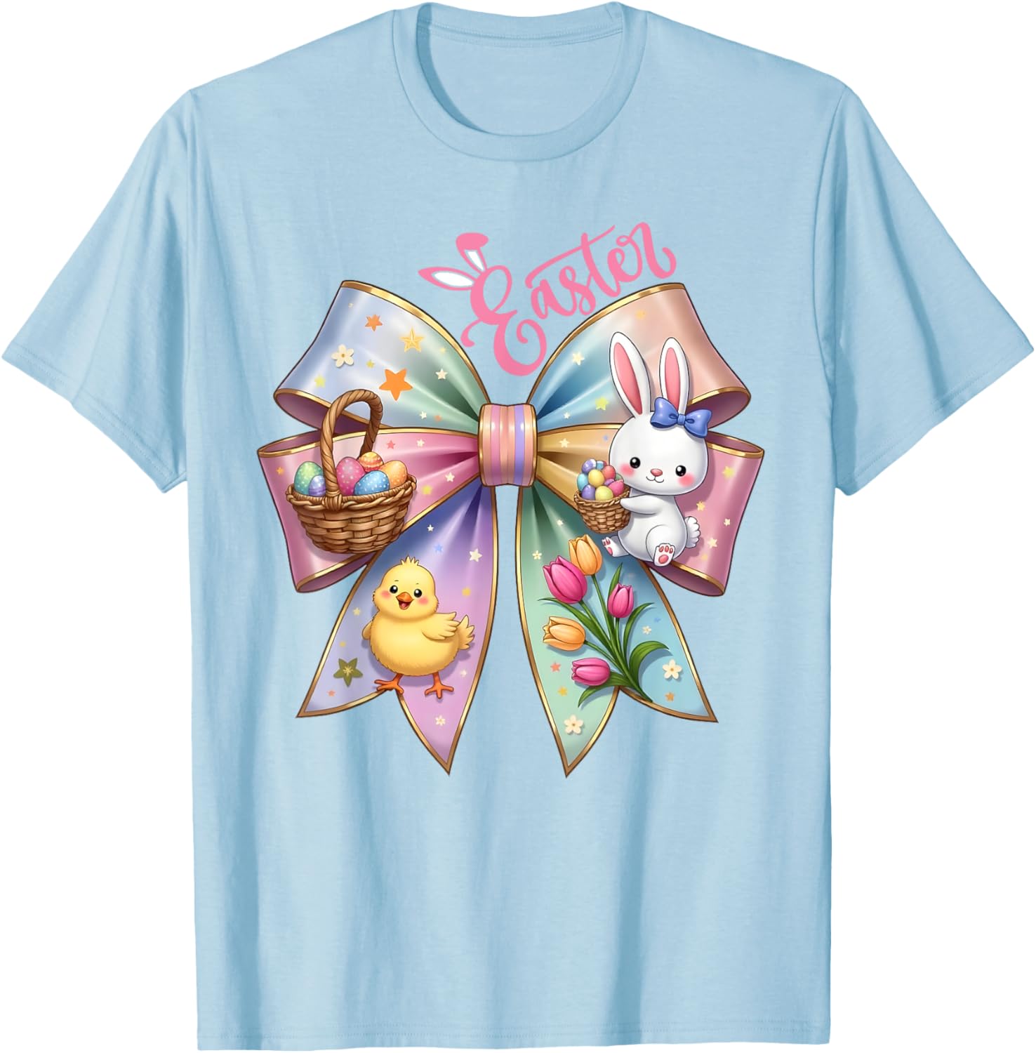 Happy Easter Coquette Bow Cute Bunny Hunt Eggs Girls Women T-Shirt