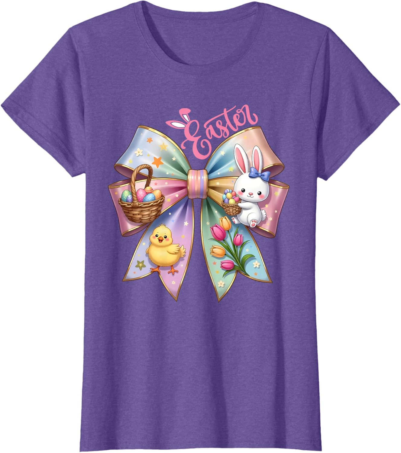 Happy Easter Coquette Bow Cute Bunny Hunt Eggs Girls Women T-Shirt