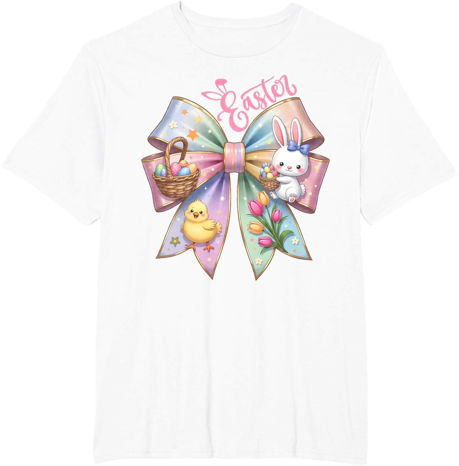 Happy Easter Coquette Bow Cute Bunny Hunt Eggs Girls Women T-Shirt