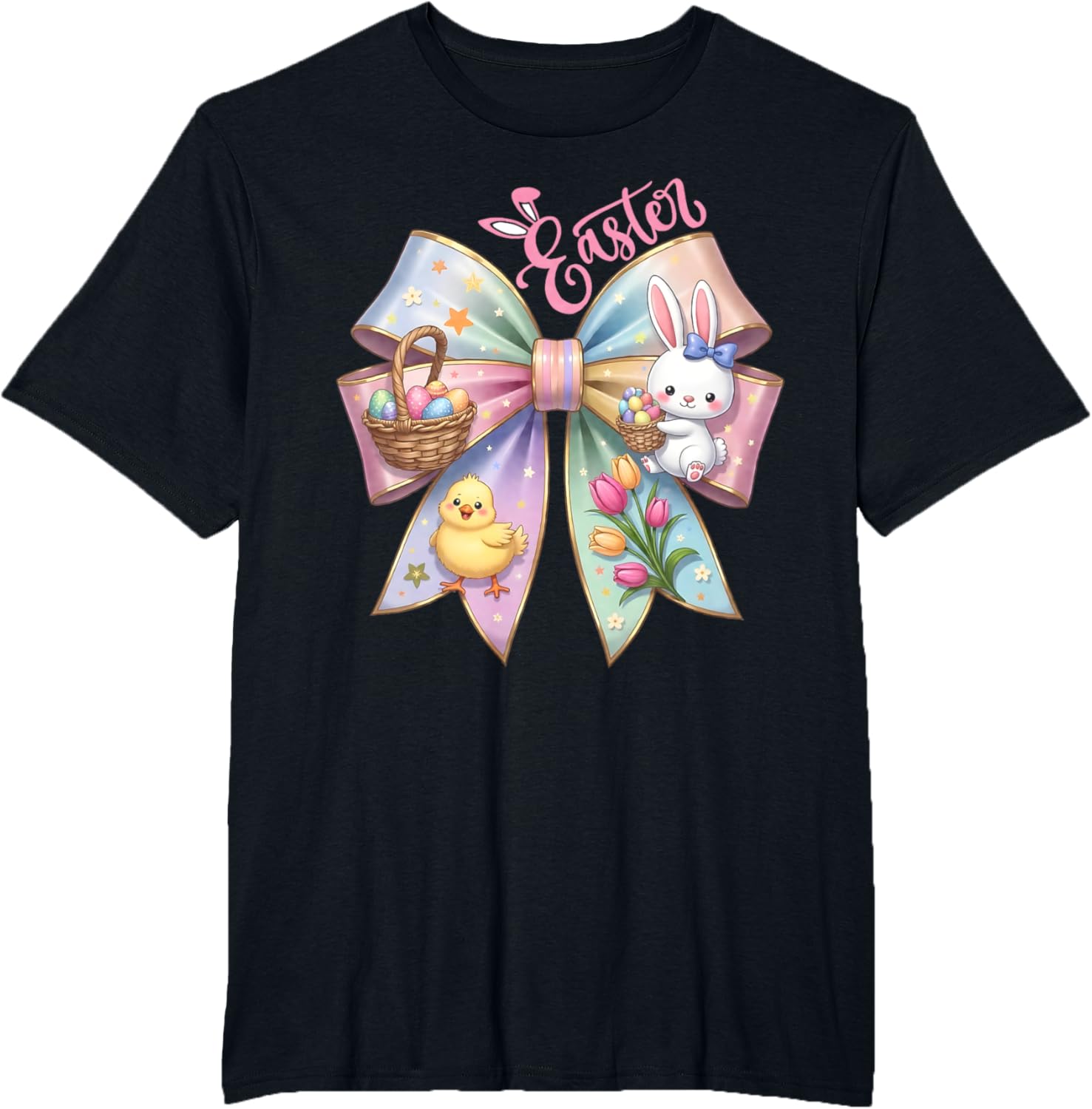 Happy Easter Coquette Bow Cute Bunny Hunt Eggs Girls Women T-Shirt