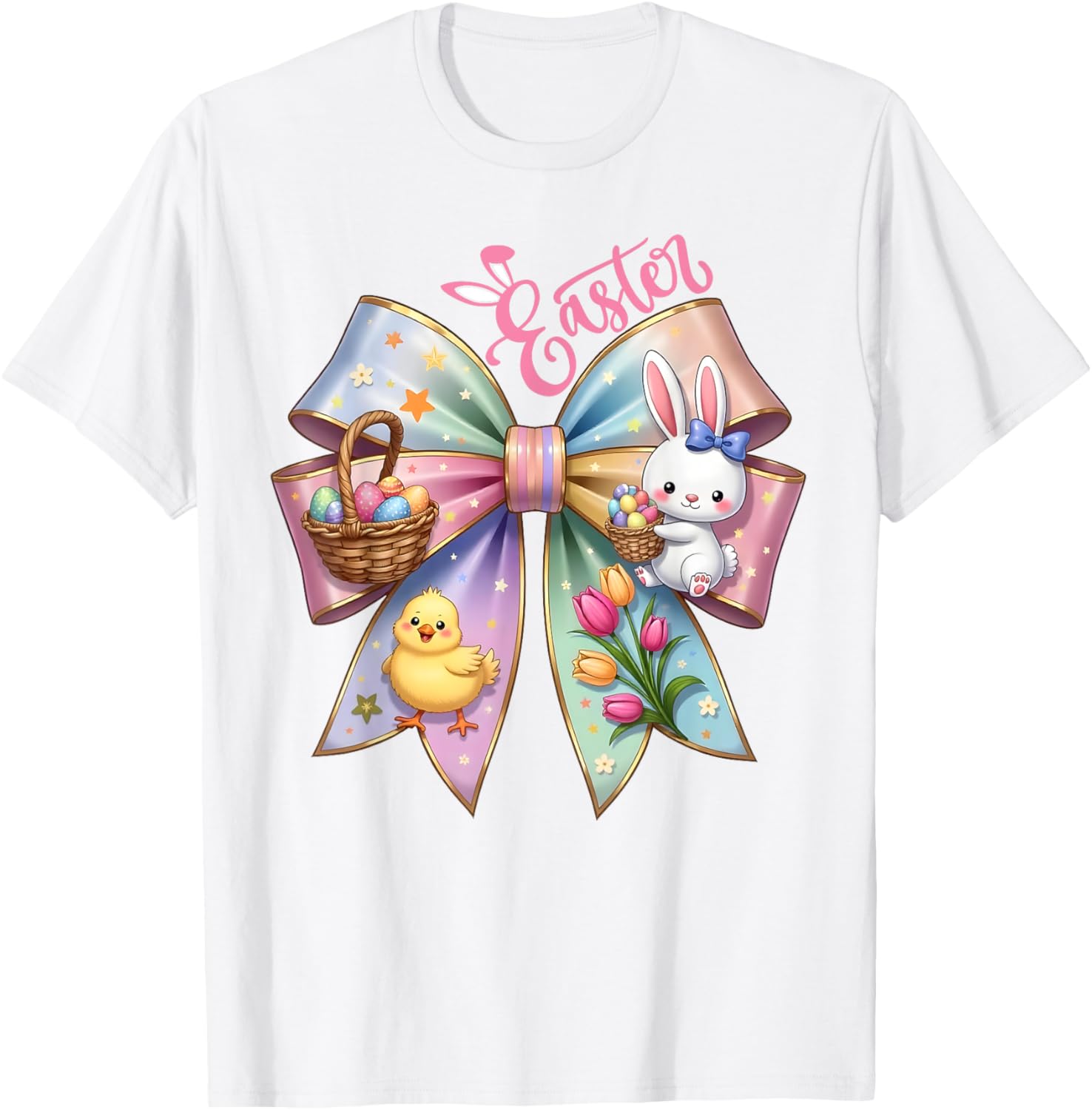 Happy Easter Coquette Bow Cute Bunny Hunt Eggs Girls Women T-Shirt