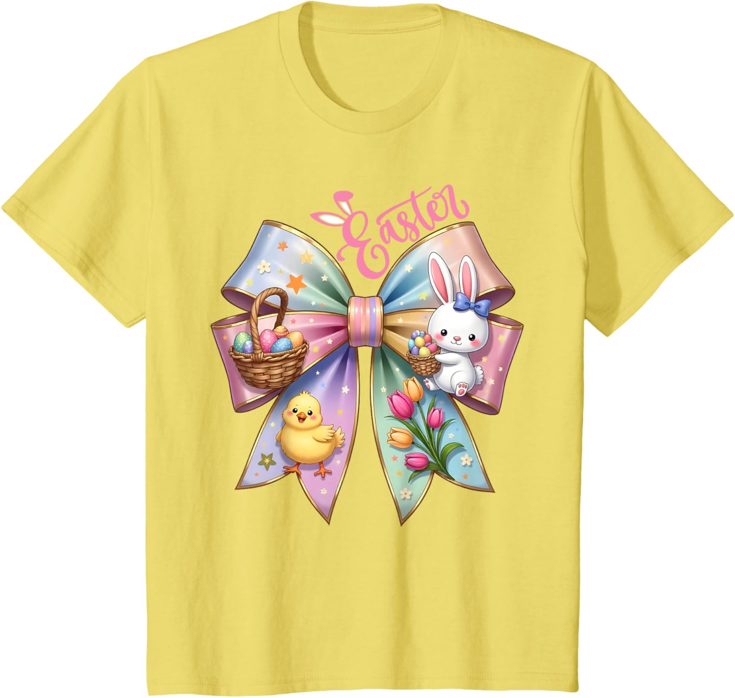 Happy Easter Coquette Bow Cute Bunny Hunt Eggs Girls Women T-Shirt