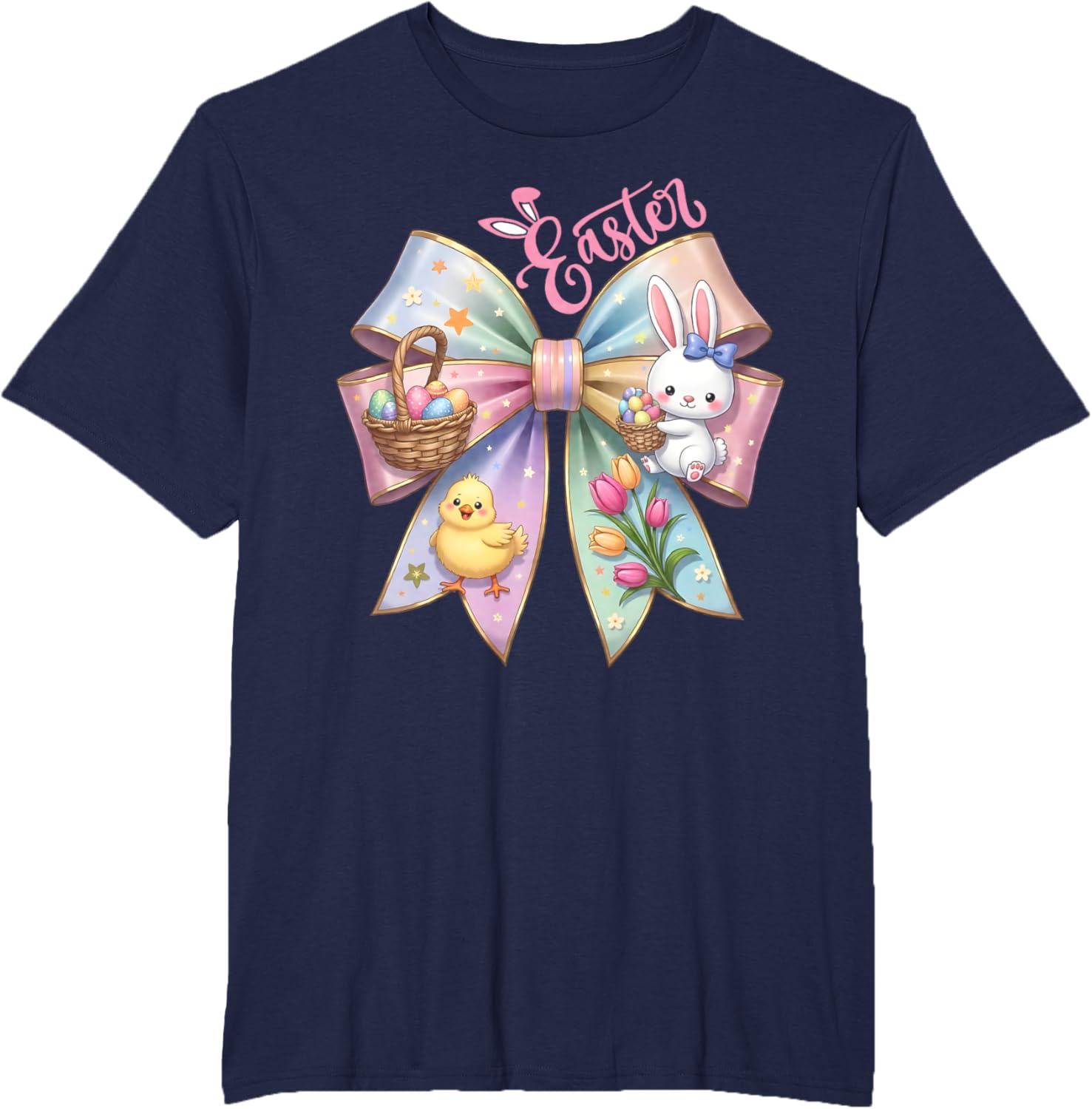 Happy Easter Coquette Bow Cute Bunny Hunt Eggs Girls Women T-Shirt