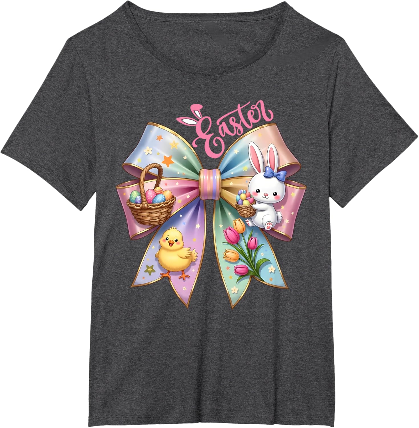 Happy Easter Coquette Bow Cute Bunny Hunt Eggs Girls Women T-Shirt