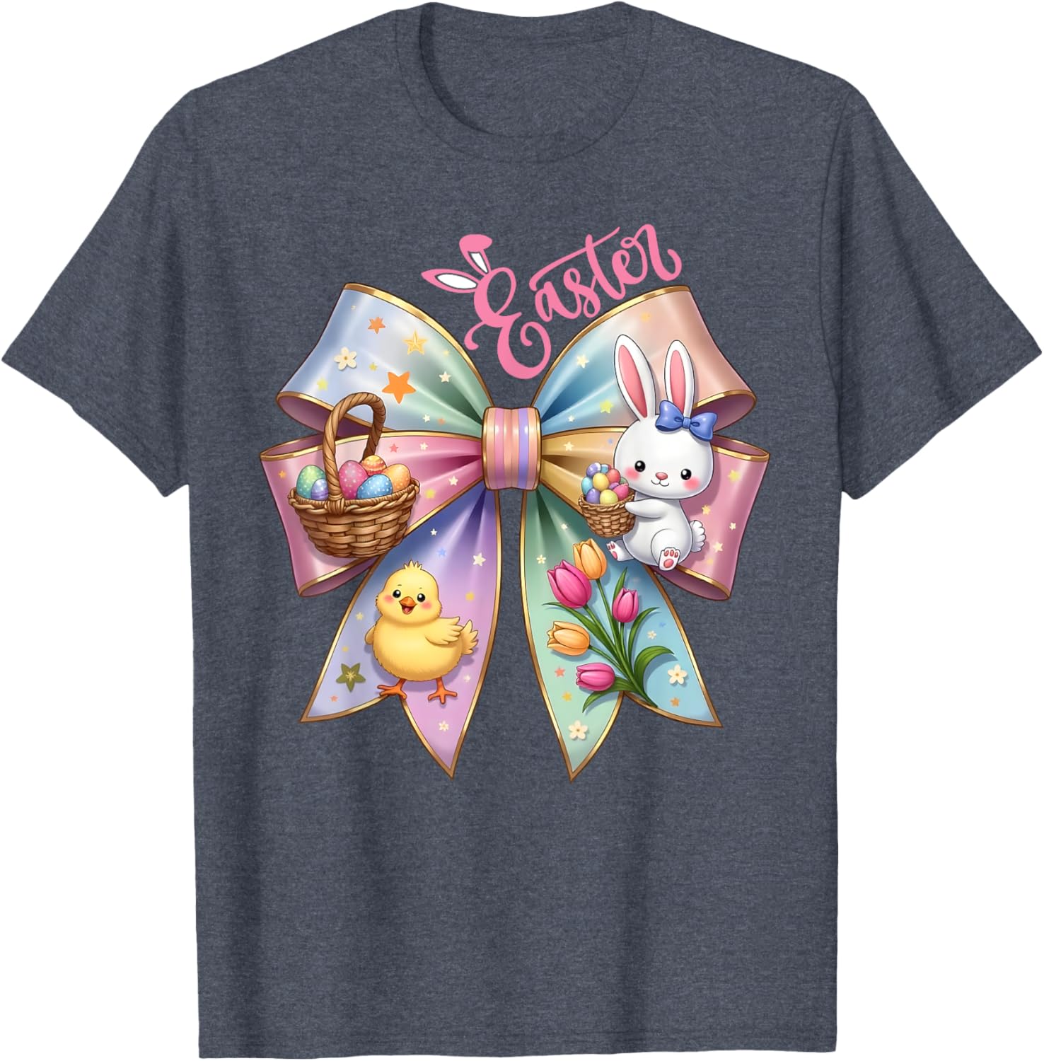 Happy Easter Coquette Bow Cute Bunny Hunt Eggs Girls Women T-Shirt