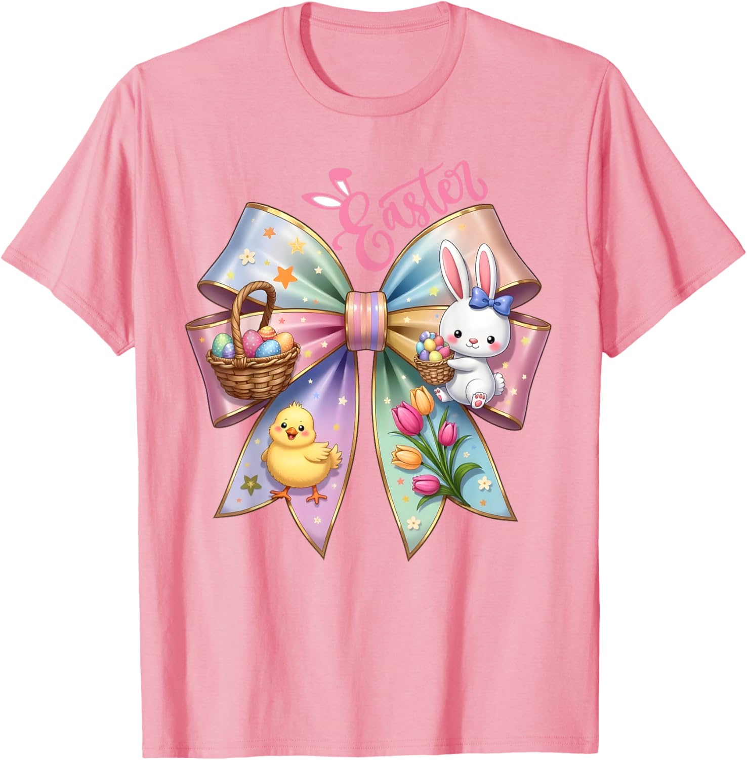 Happy Easter Coquette Bow Cute Bunny Hunt Eggs Girls Women T-Shirt