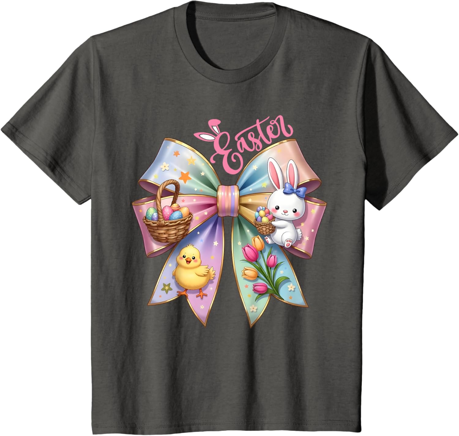 Happy Easter Coquette Bow Cute Bunny Hunt Eggs Girls Women T-Shirt