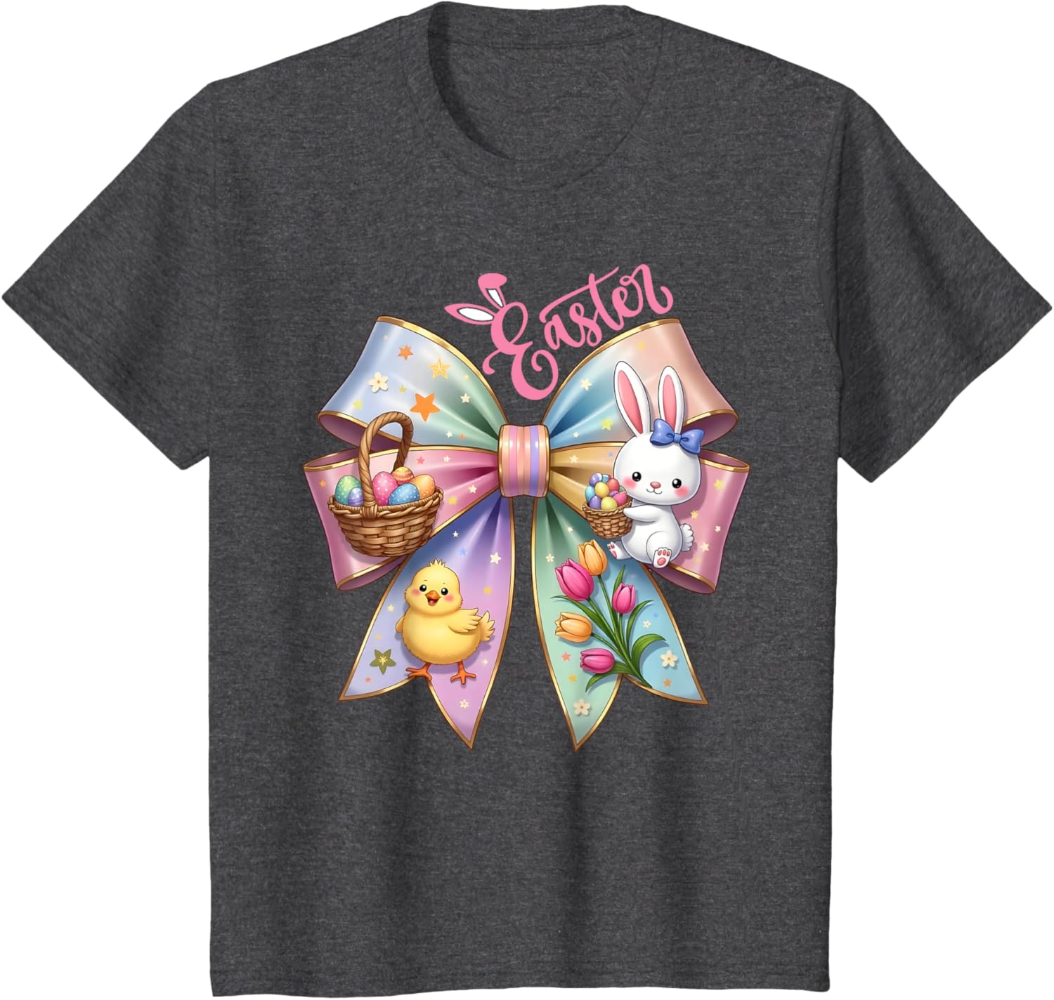 Happy Easter Coquette Bow Cute Bunny Hunt Eggs Girls Women T-Shirt