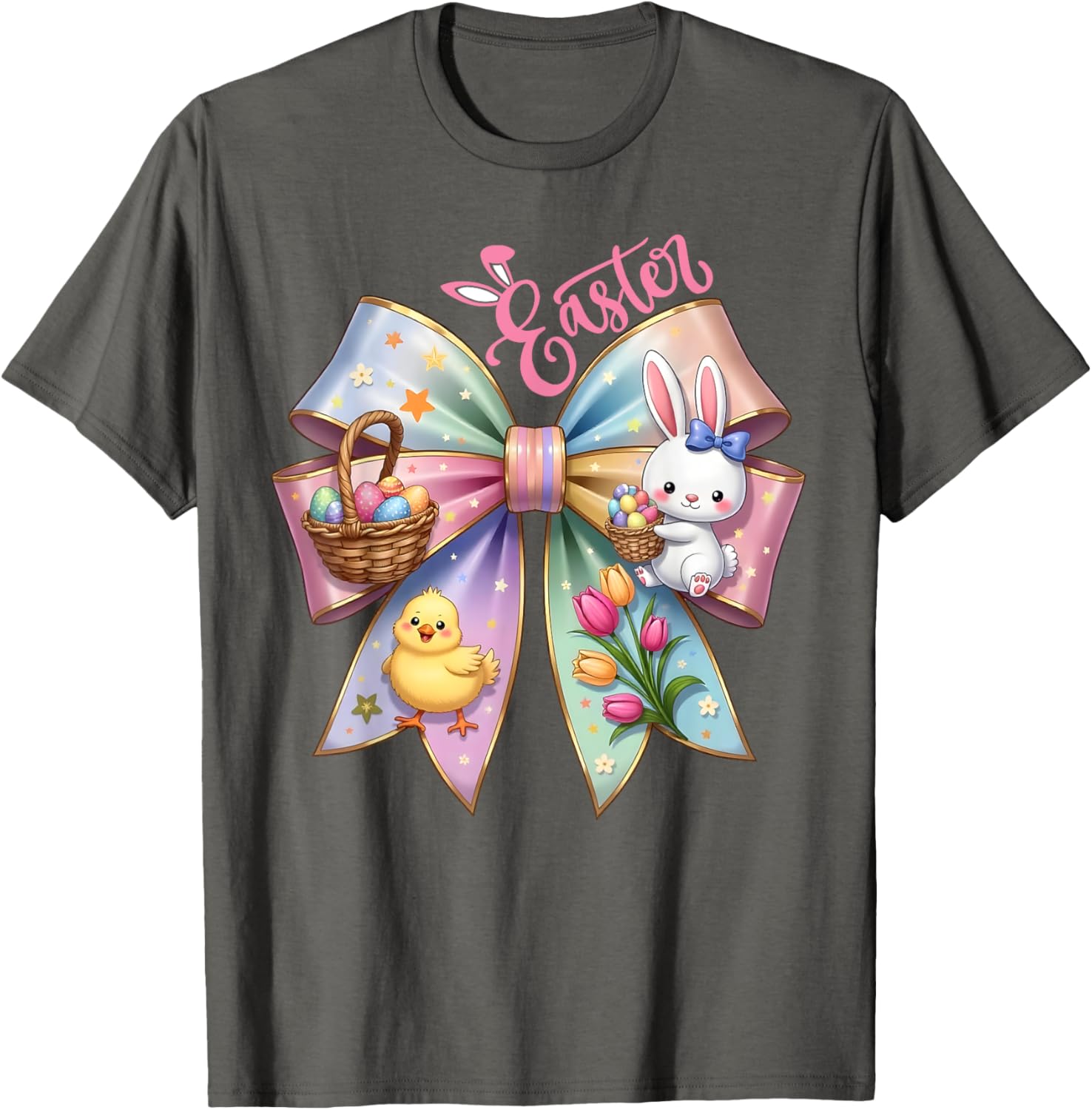 Happy Easter Coquette Bow Cute Bunny Hunt Eggs Girls Women T-Shirt