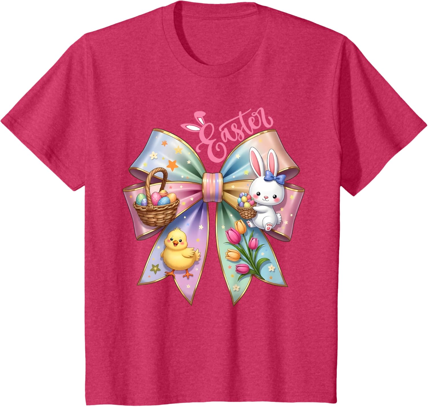 Happy Easter Coquette Bow Cute Bunny Hunt Eggs Girls Women T-Shirt