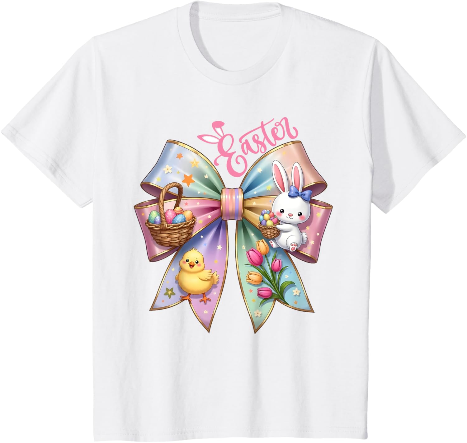 Happy Easter Coquette Bow Cute Bunny Hunt Eggs Girls Women T-Shirt