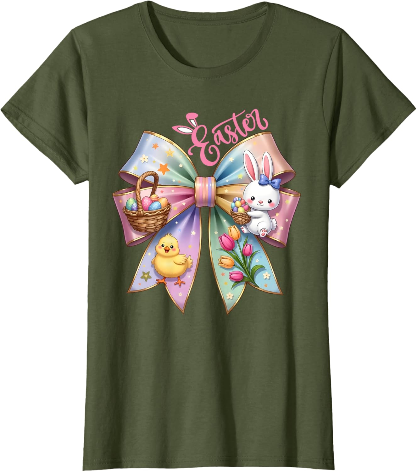 Happy Easter Coquette Bow Cute Bunny Hunt Eggs Girls Women T-Shirt