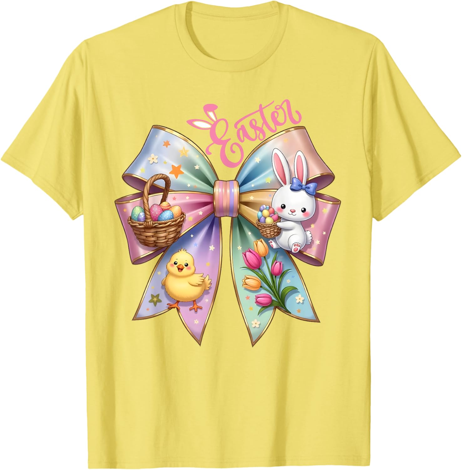 Happy Easter Coquette Bow Cute Bunny Hunt Eggs Girls Women T-Shirt