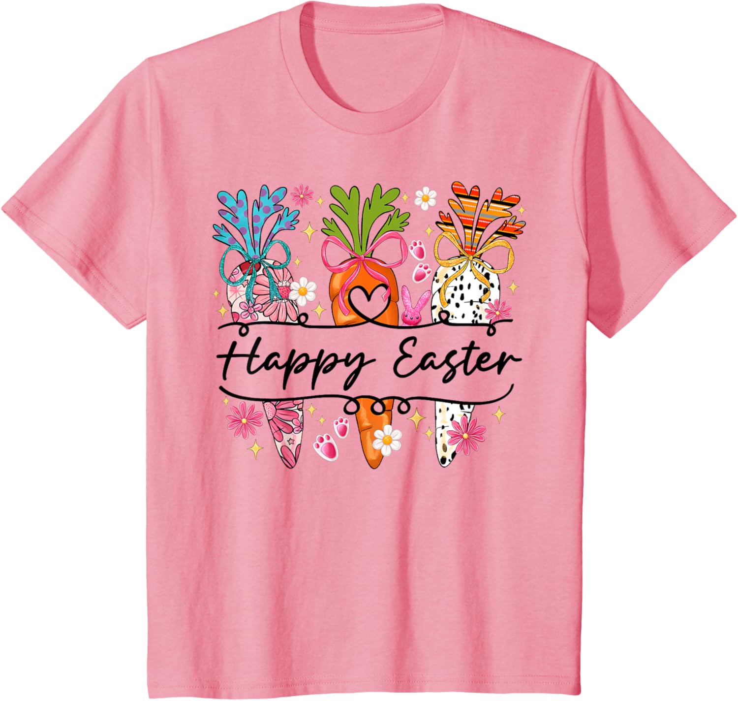 Happy Easter Coquette Bow Cute Carrot Women Girl Bunny T-Shirt