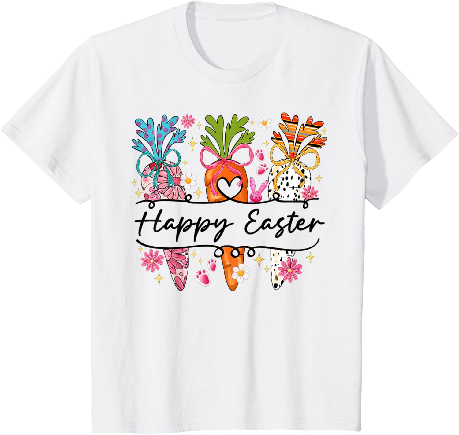 Happy Easter Coquette Bow Cute Carrot Women Girl Bunny T-Shirt