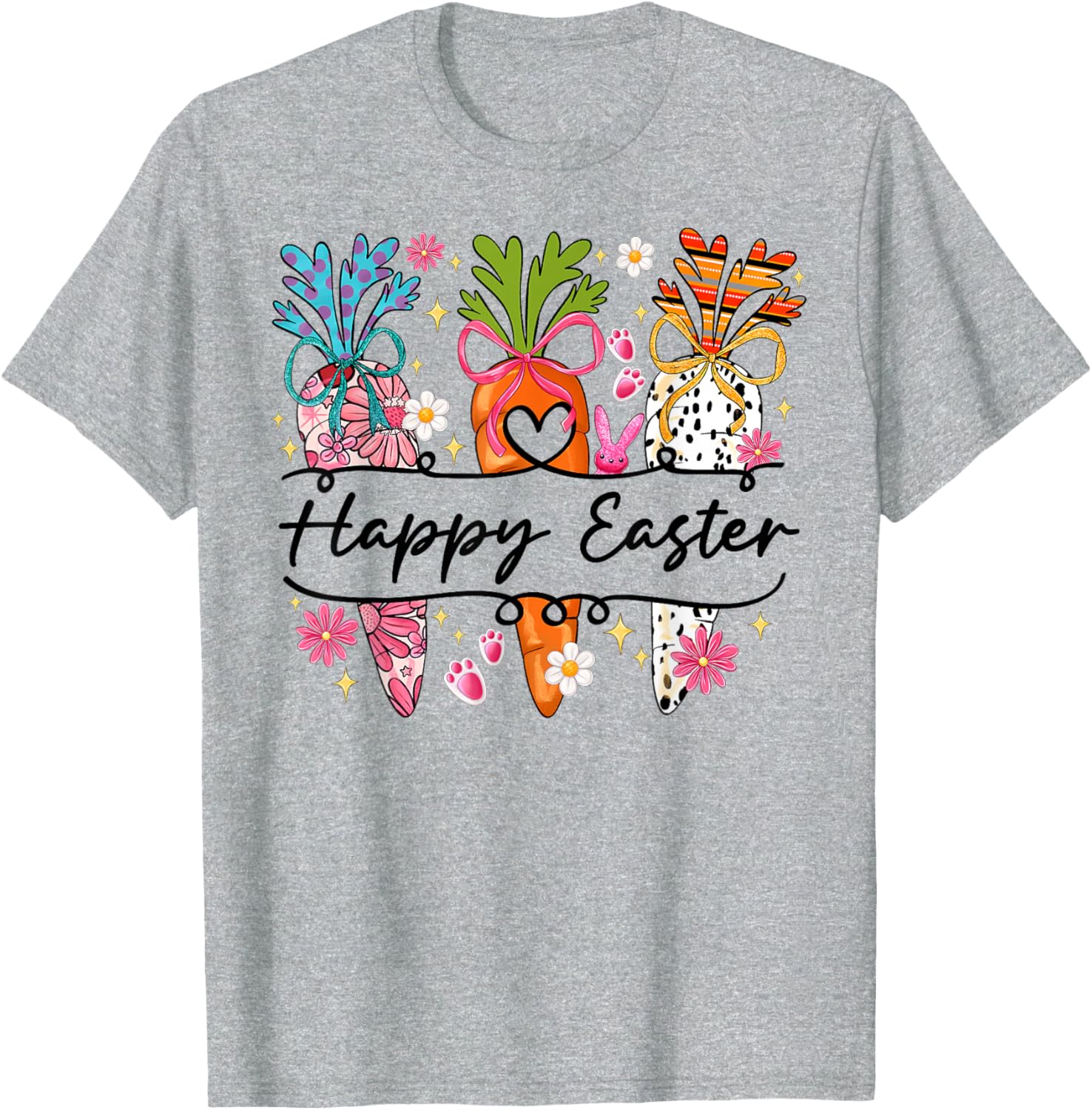 Happy Easter Coquette Bow Cute Carrot Women Girl Bunny T-Shirt