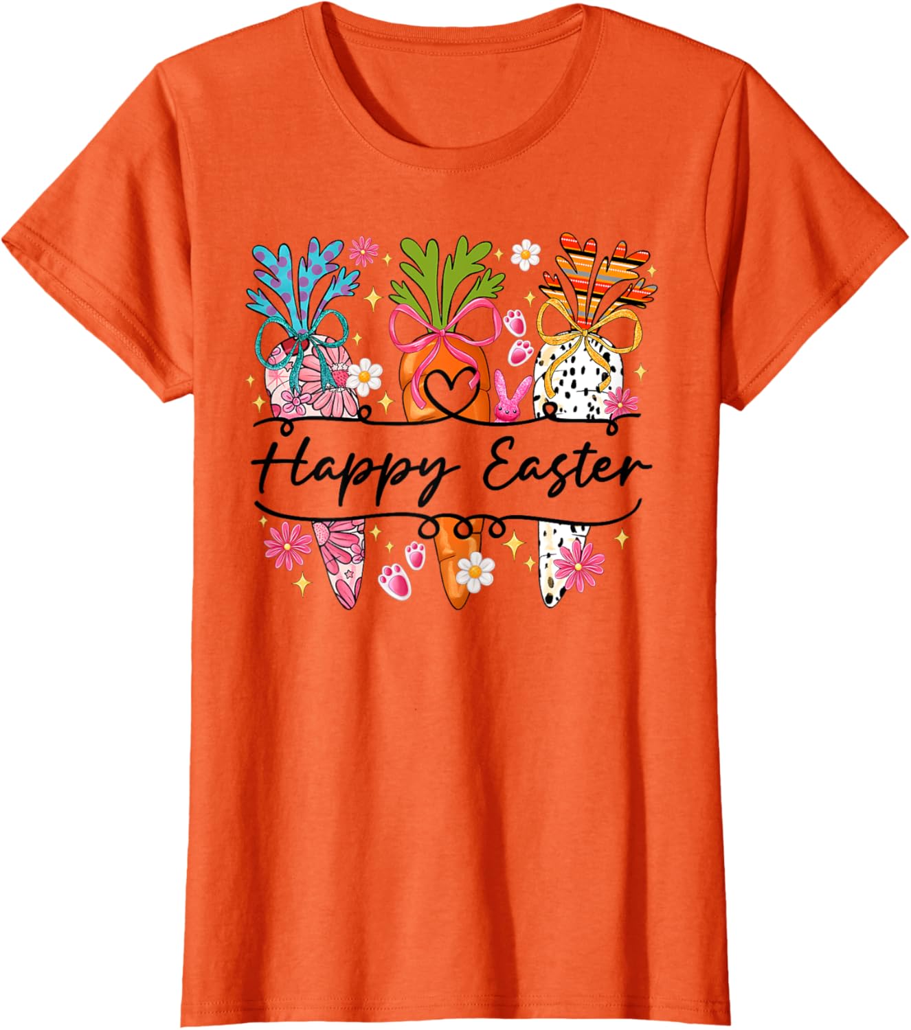 Happy Easter Coquette Bow Cute Carrot Women Girl Bunny T-Shirt