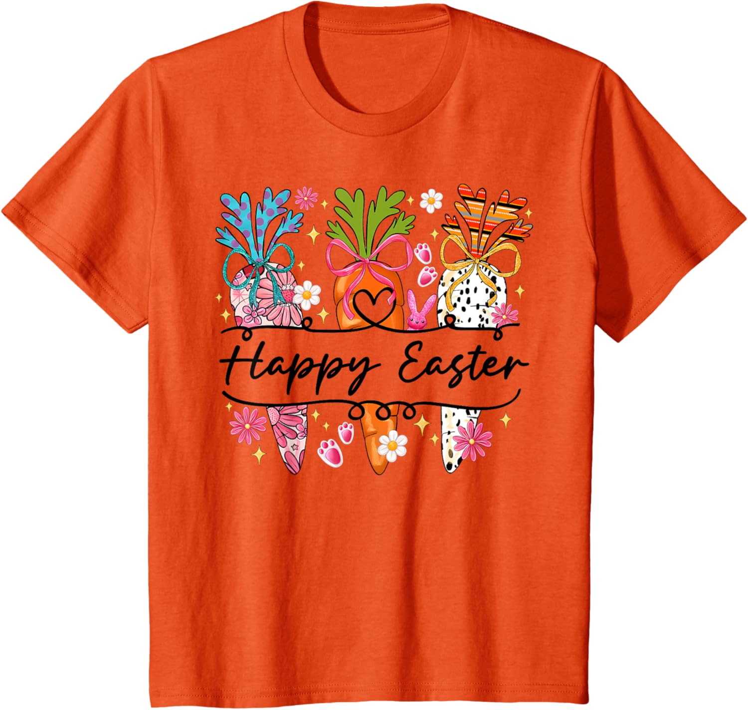 Happy Easter Coquette Bow Cute Carrot Women Girl Bunny T-Shirt