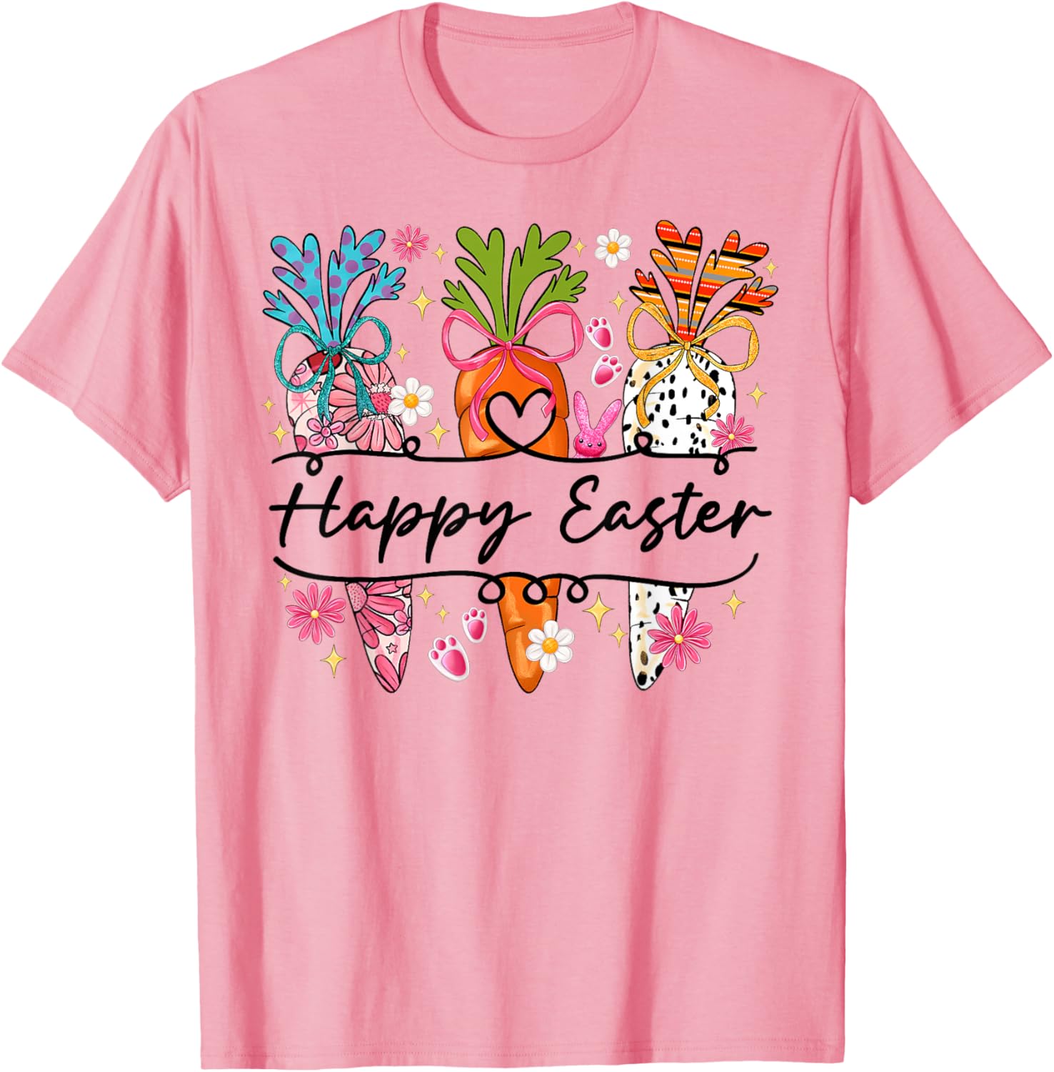 Happy Easter Coquette Bow Cute Carrot Women Girl Bunny T-Shirt