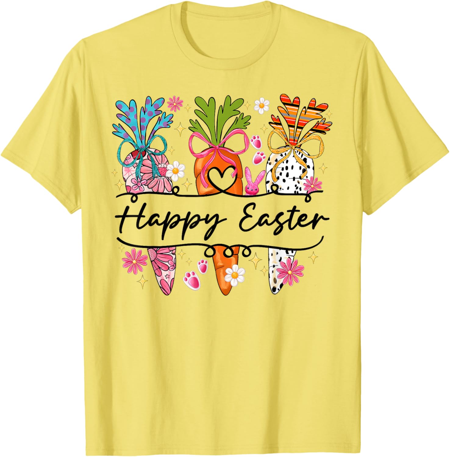 Happy Easter Coquette Bow Cute Carrot Women Girl Bunny T-Shirt