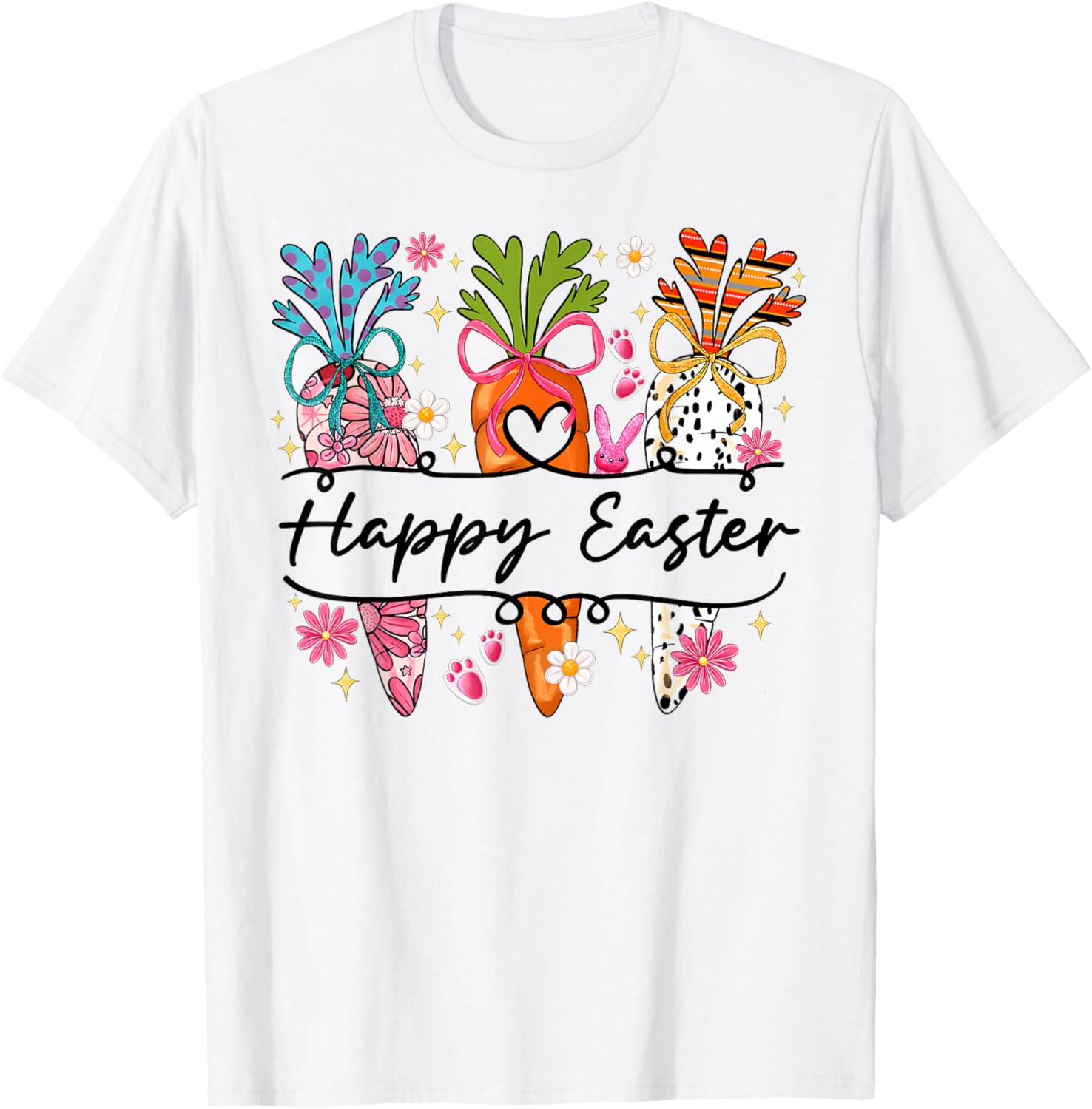 Happy Easter Coquette Bow Cute Carrot Women Girl Bunny T-Shirt