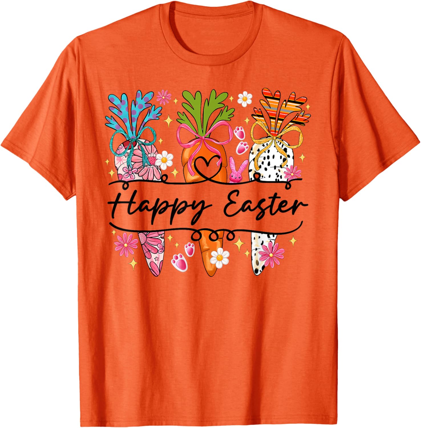 Happy Easter Coquette Bow Cute Carrot Women Girl Bunny T-Shirt