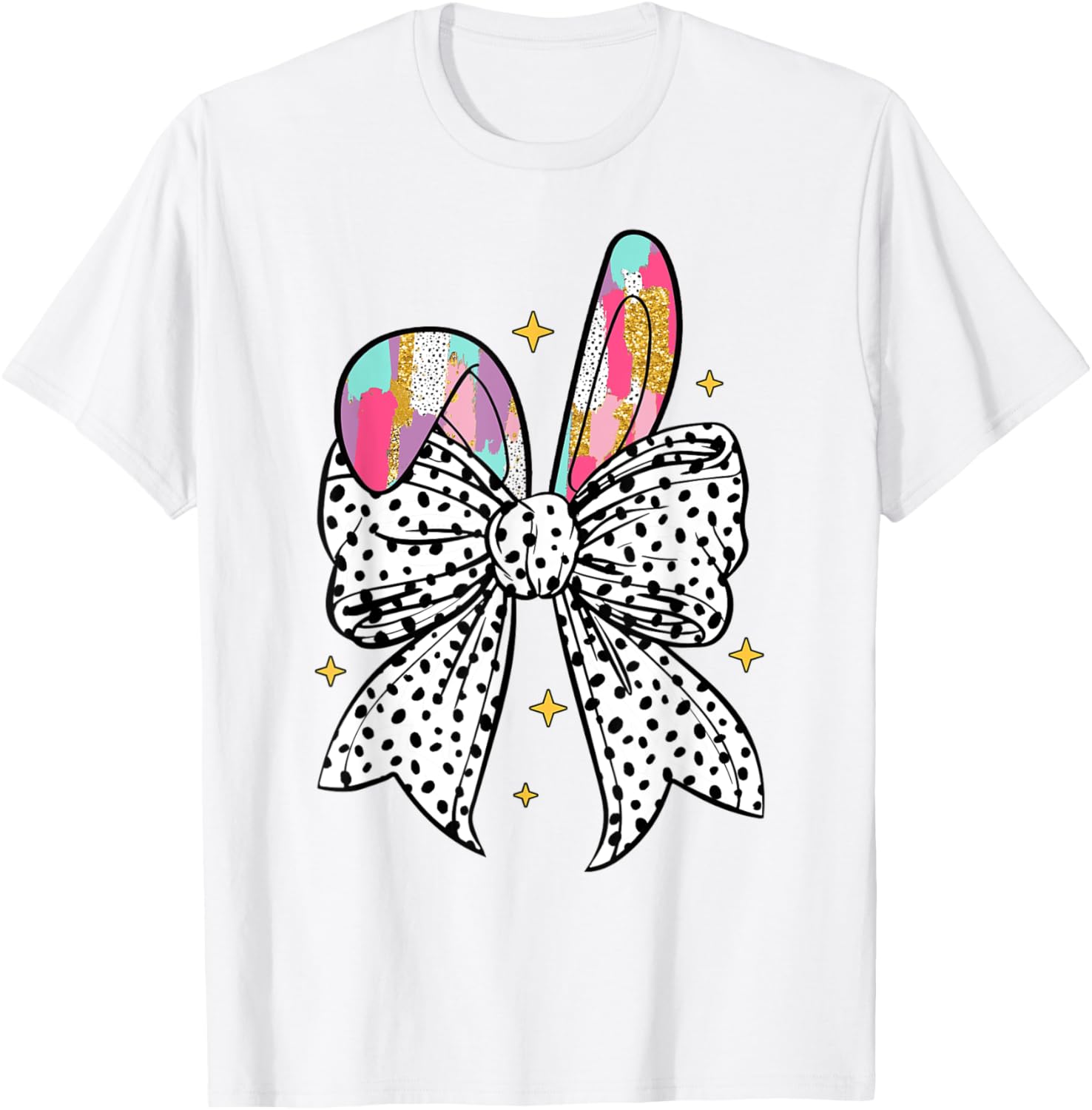 Happy Easter Cute Bunny Coquette Bow Sparkling Easter Girl T-Shirt