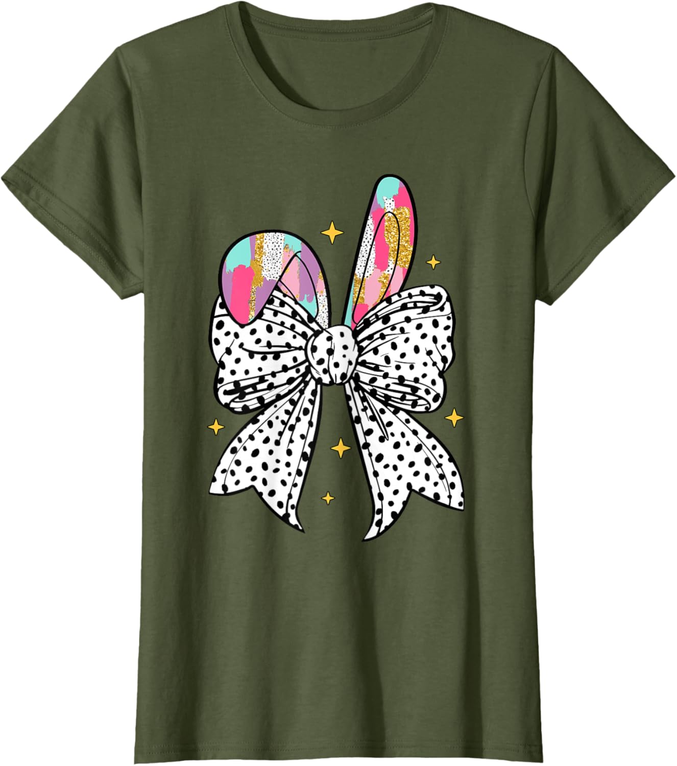 Happy Easter Cute Bunny Coquette Bow Sparkling Easter Girl T-Shirt