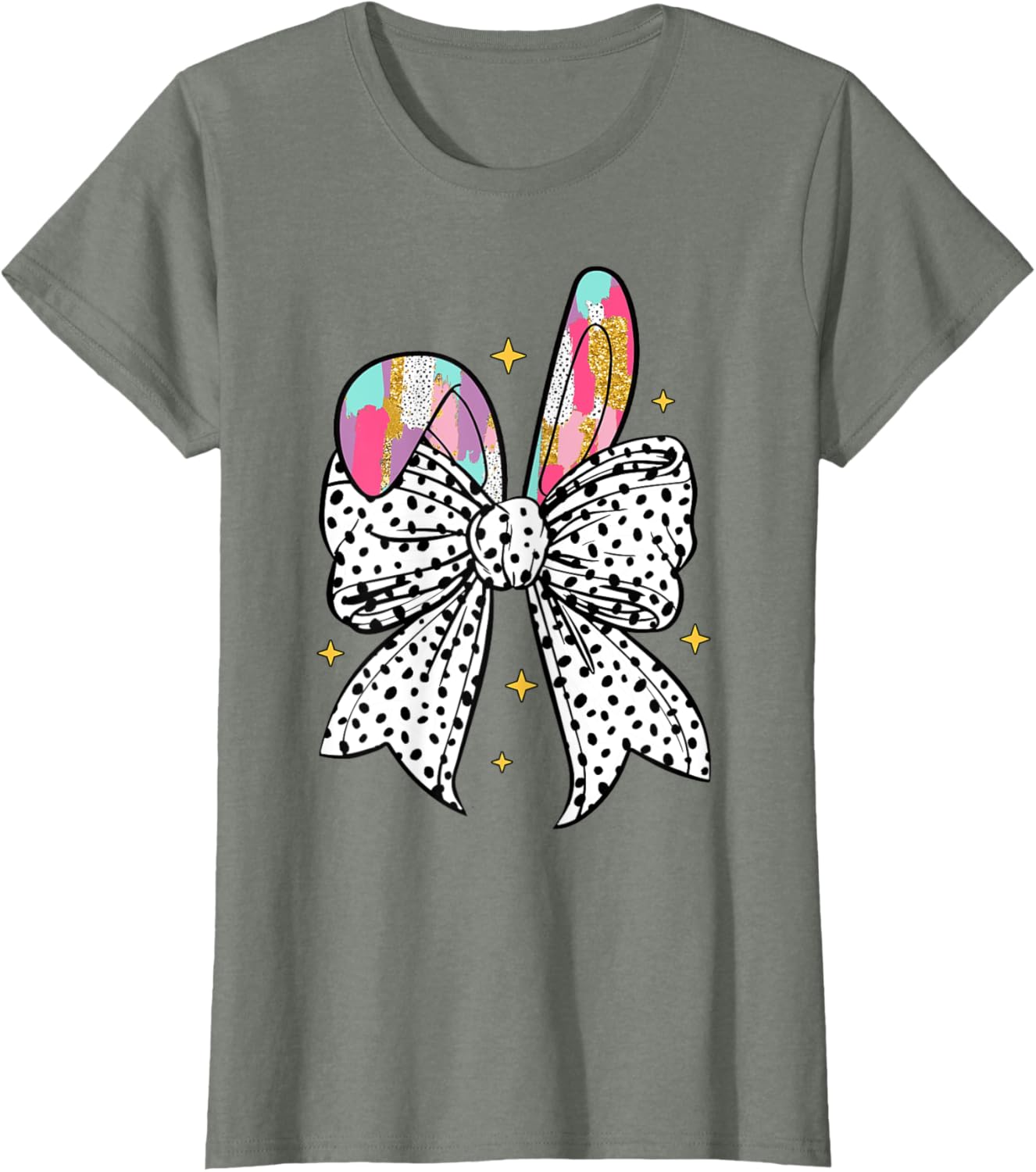 Happy Easter Cute Bunny Coquette Bow Sparkling Easter Girl T-Shirt