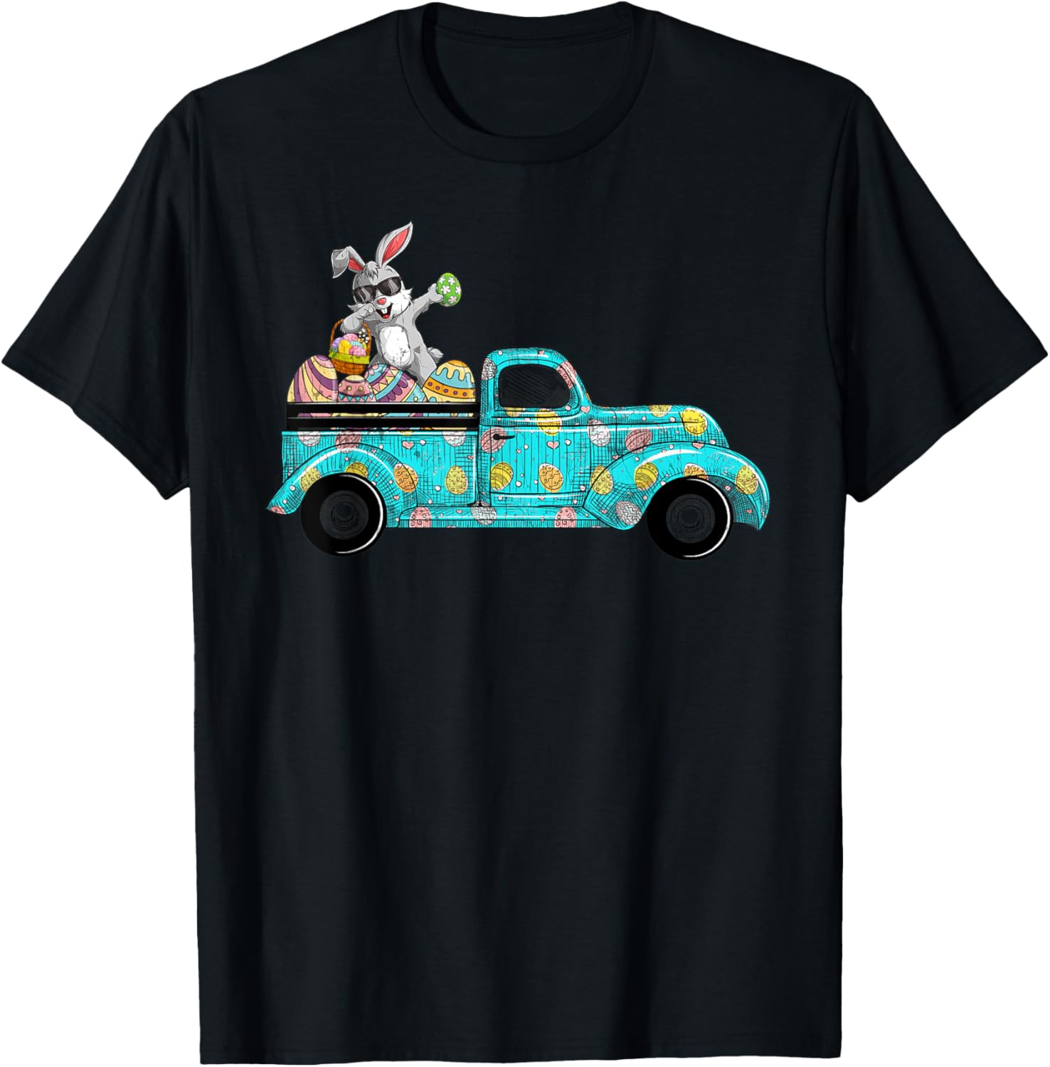 Happy Easter Cute Bunny Dabbing Eggs Old Truck T-Shirt