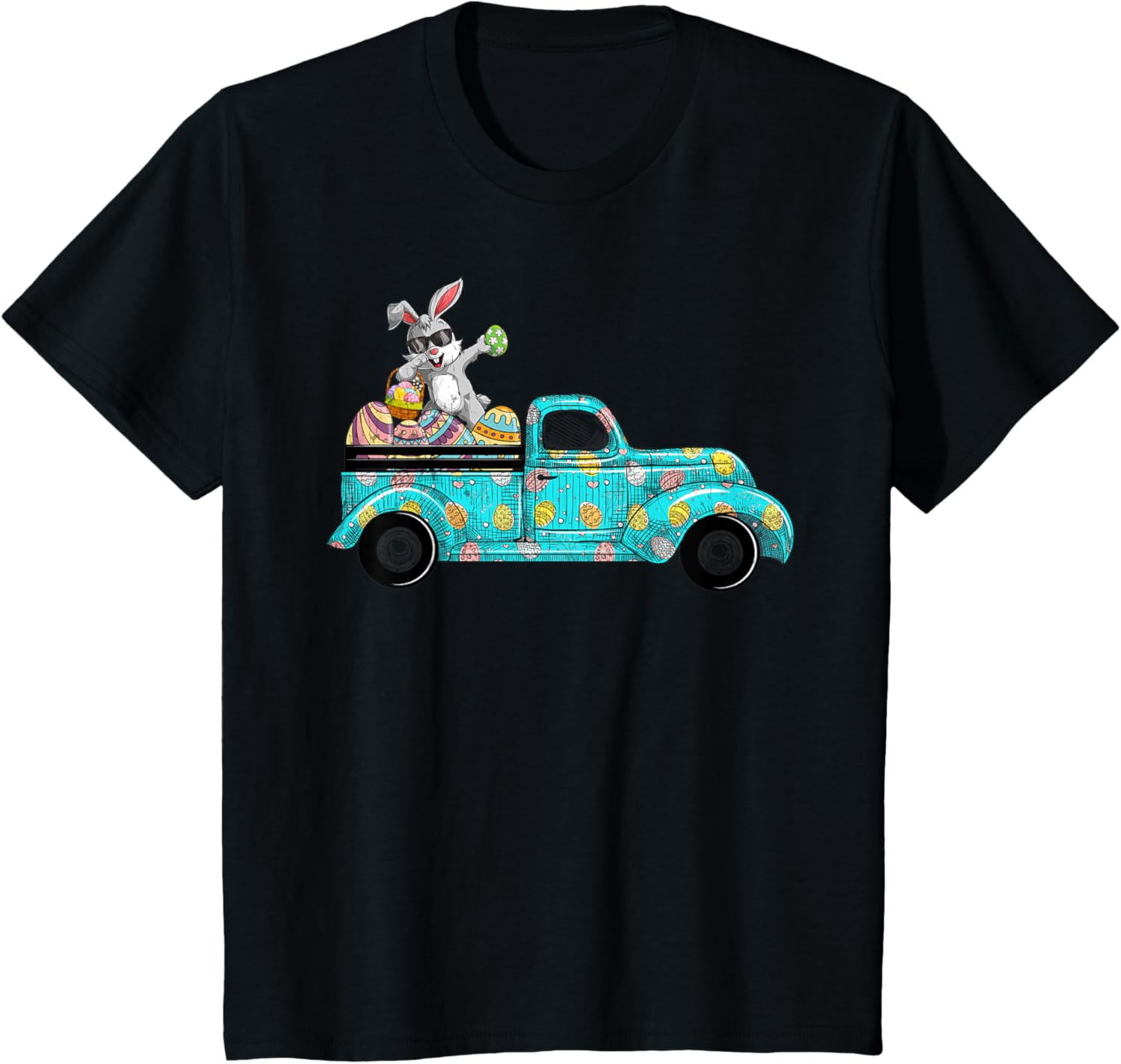 Happy Easter Cute Bunny Dabbing Eggs Old Truck T-Shirt