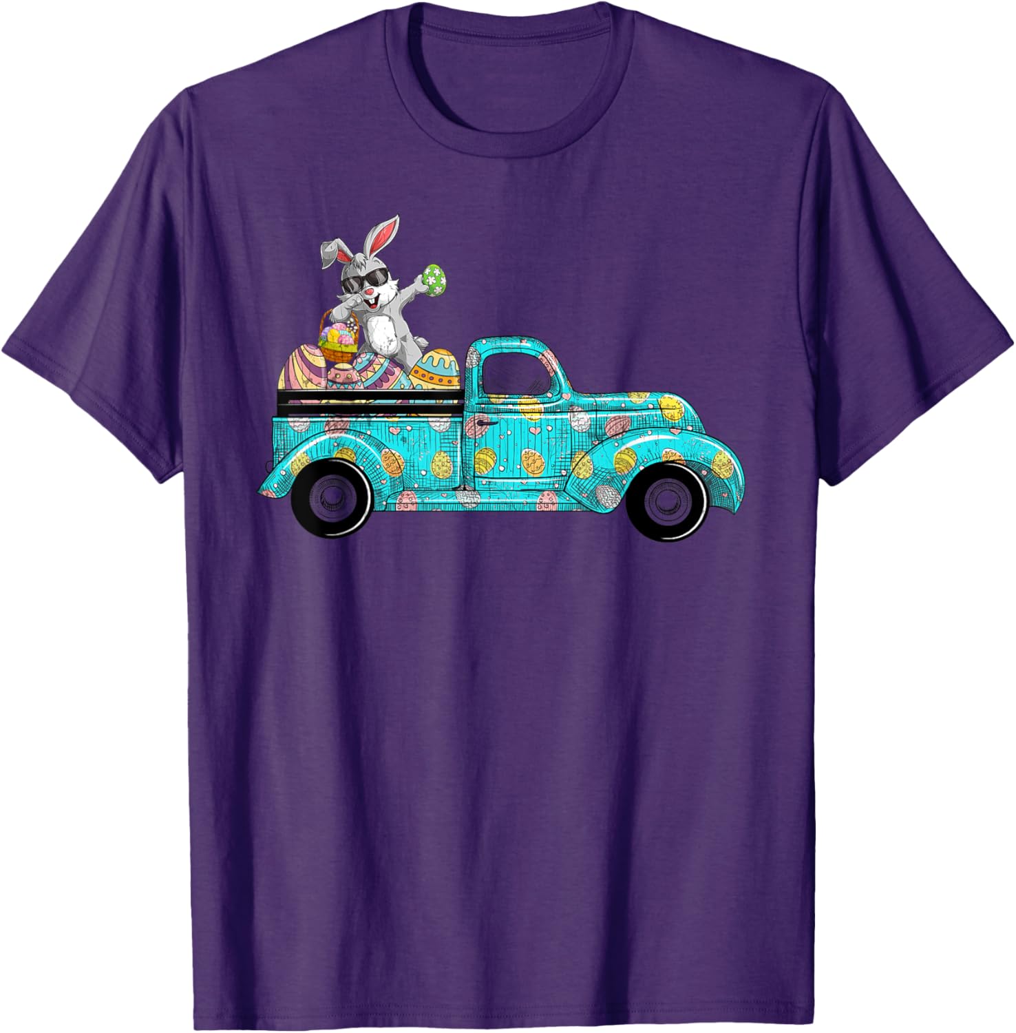 Happy Easter Cute Bunny Dabbing Eggs Old Truck T-Shirt