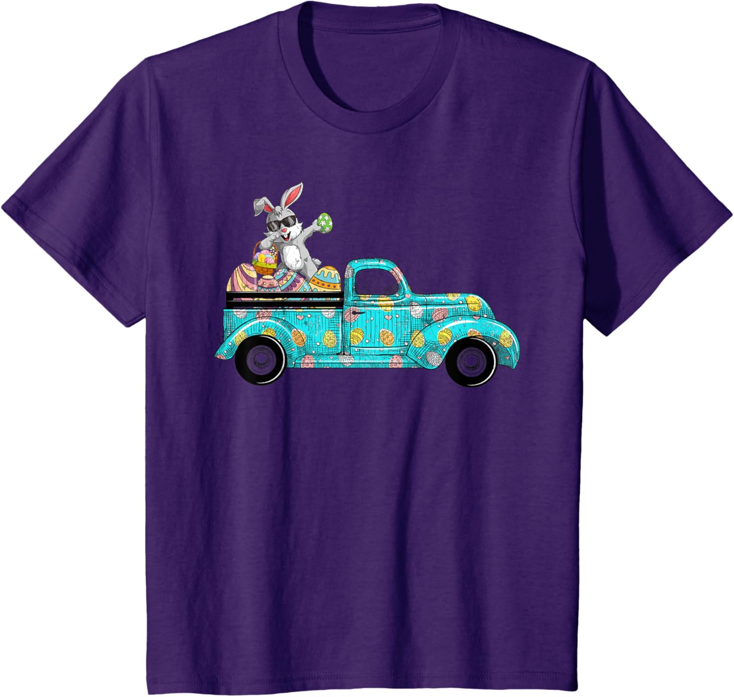 Happy Easter Cute Bunny Dabbing Eggs Old Truck T-Shirt