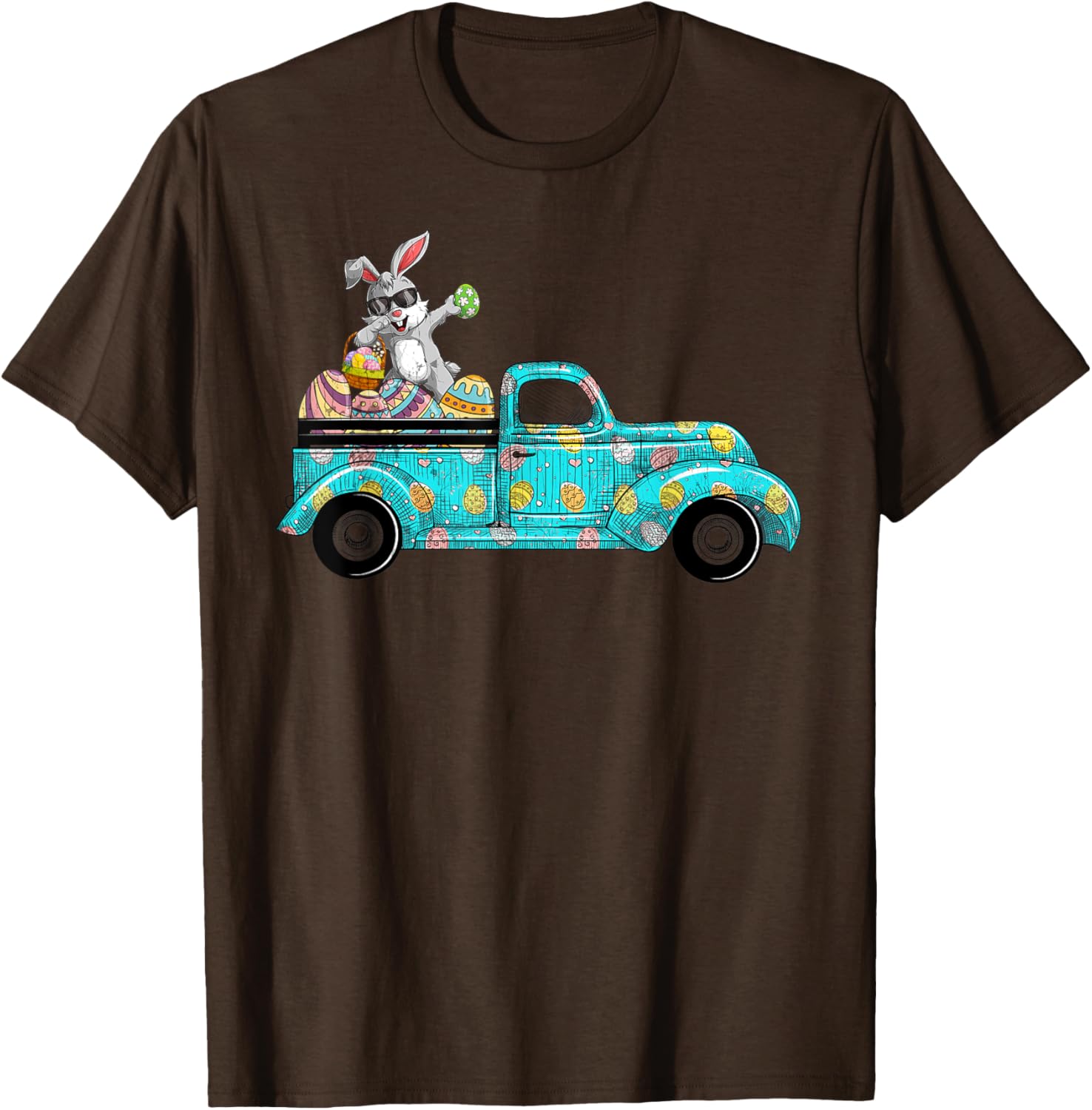 Happy Easter Cute Bunny Dabbing Eggs Old Truck T-Shirt