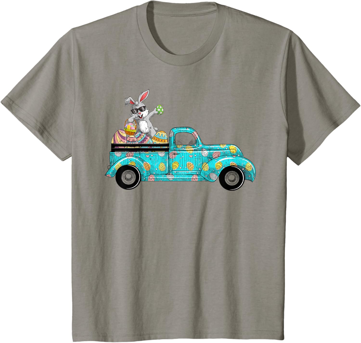 Happy Easter Cute Bunny Dabbing Eggs Old Truck T-Shirt