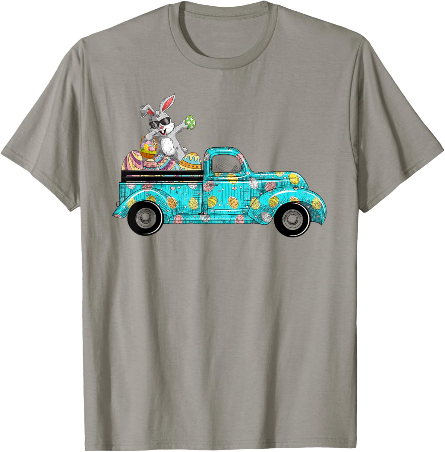 Happy Easter Cute Bunny Dabbing Eggs Old Truck T-Shirt