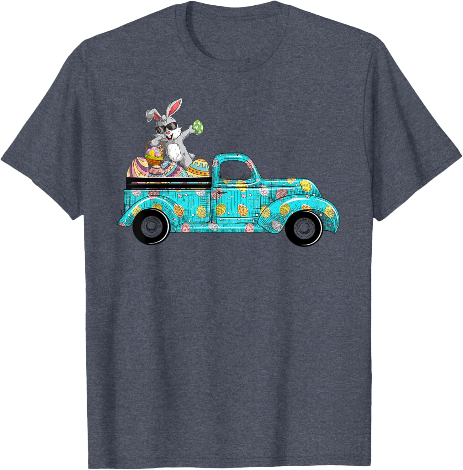 Happy Easter Cute Bunny Dabbing Eggs Old Truck T-Shirt