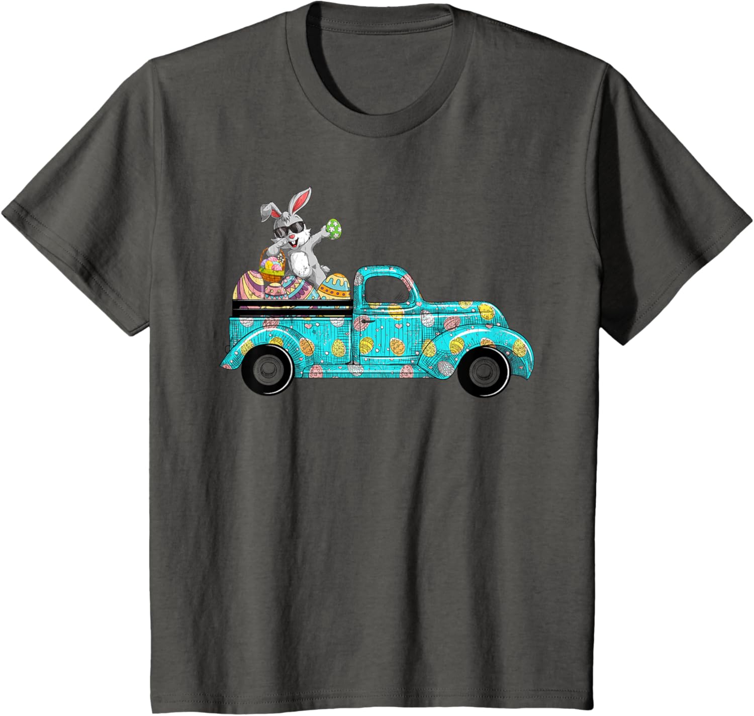 Happy Easter Cute Bunny Dabbing Eggs Old Truck T-Shirt