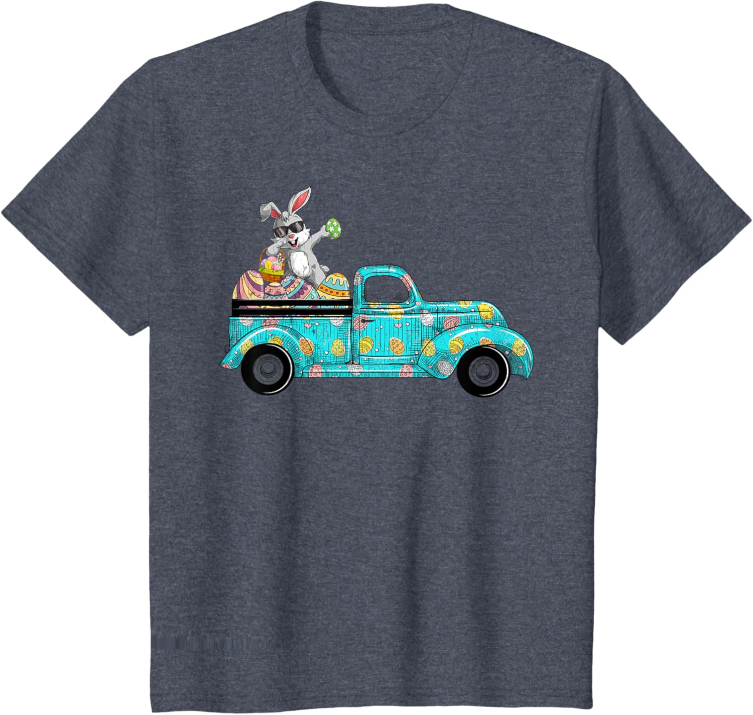 Happy Easter Cute Bunny Dabbing Eggs Old Truck T-Shirt