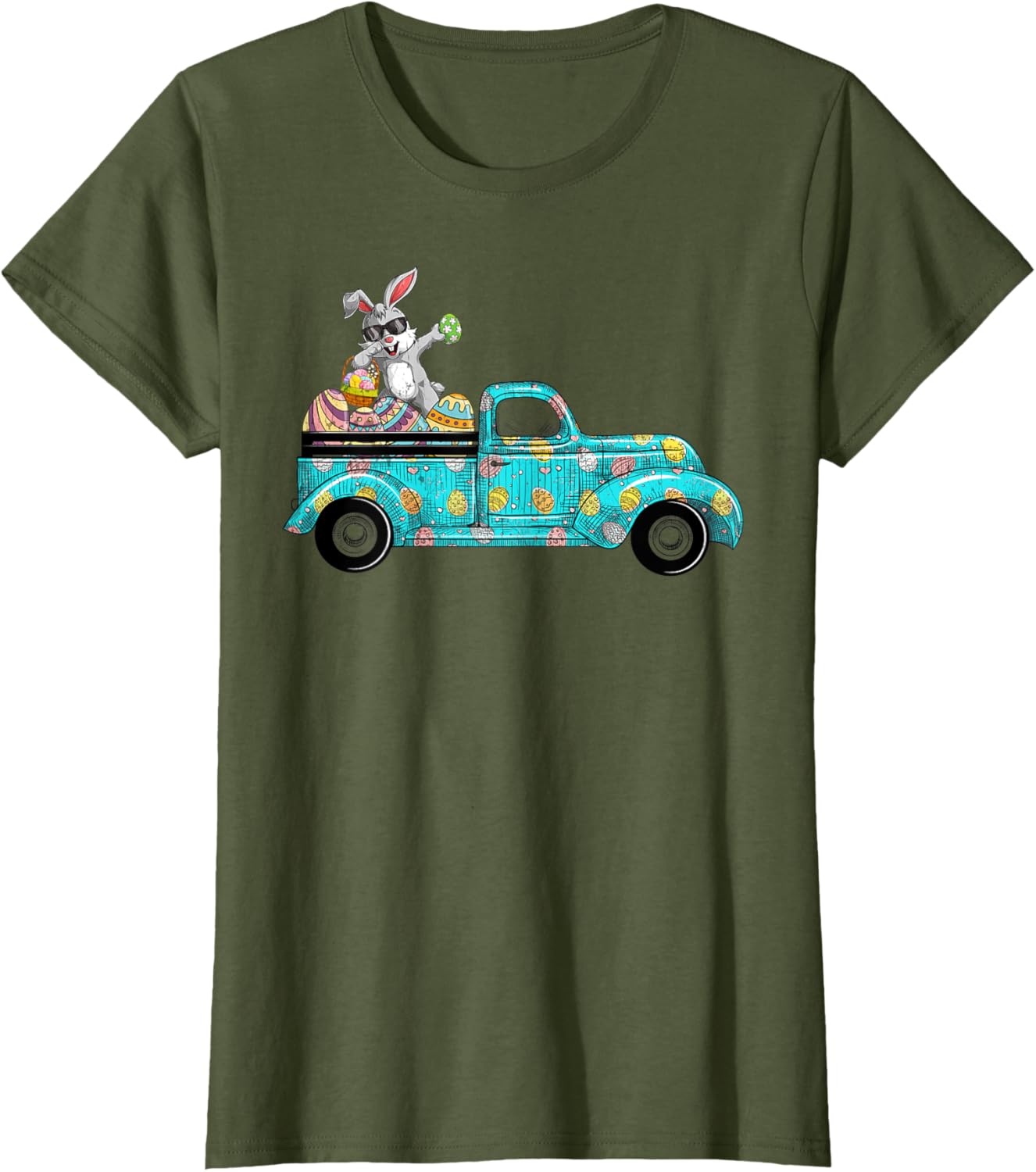 Happy Easter Cute Bunny Dabbing Eggs Old Truck T-Shirt