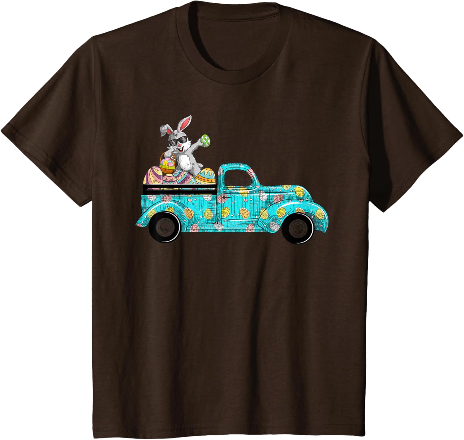 Happy Easter Cute Bunny Dabbing Eggs Old Truck T-Shirt