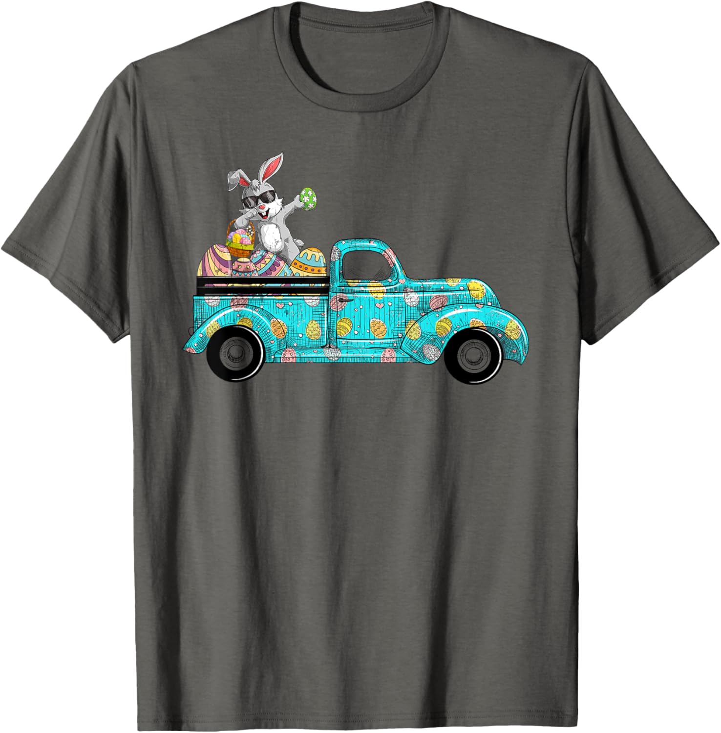 Happy Easter Cute Bunny Dabbing Eggs Old Truck T-Shirt