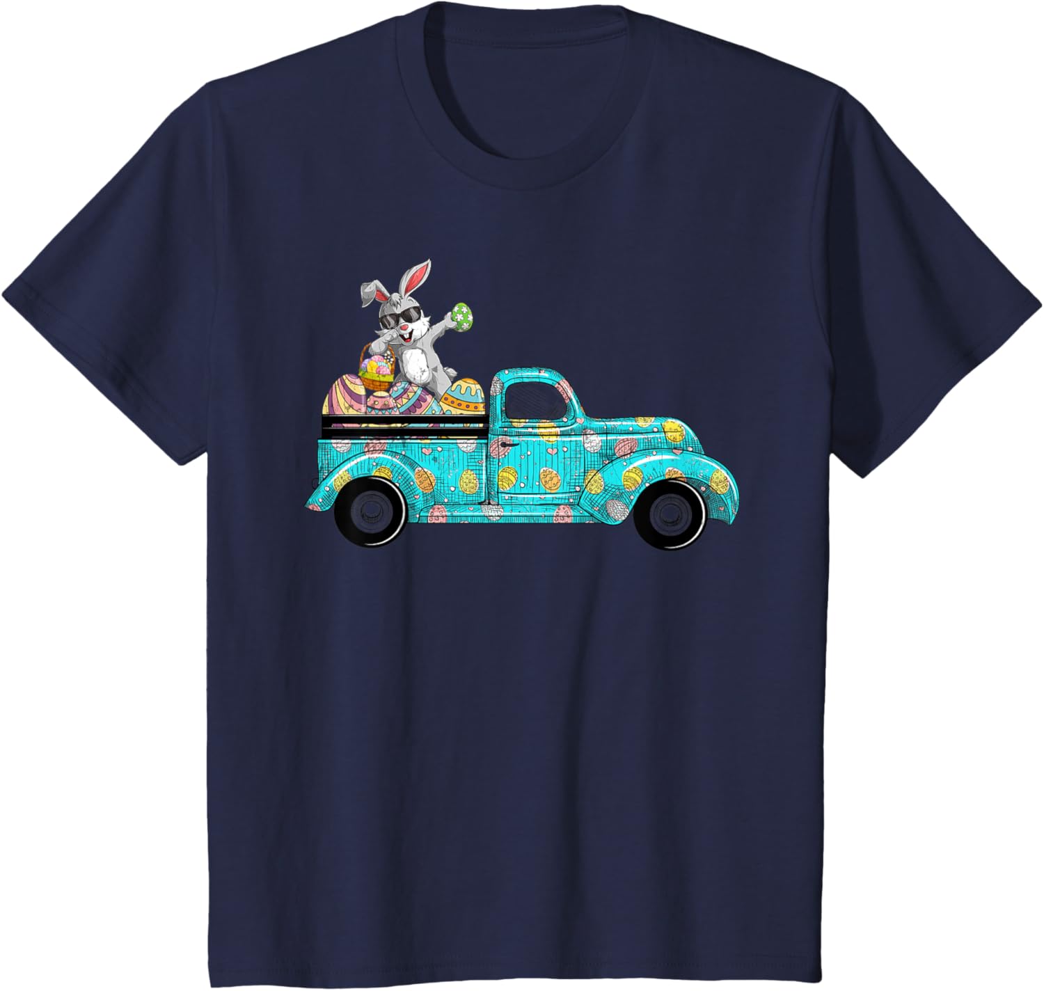 Happy Easter Cute Bunny Dabbing Eggs Old Truck T-Shirt