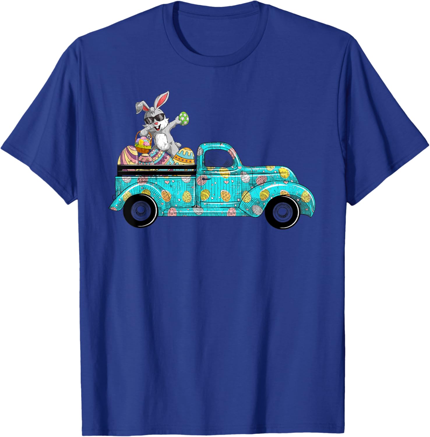 Happy Easter Cute Bunny Dabbing Eggs Old Truck T-Shirt