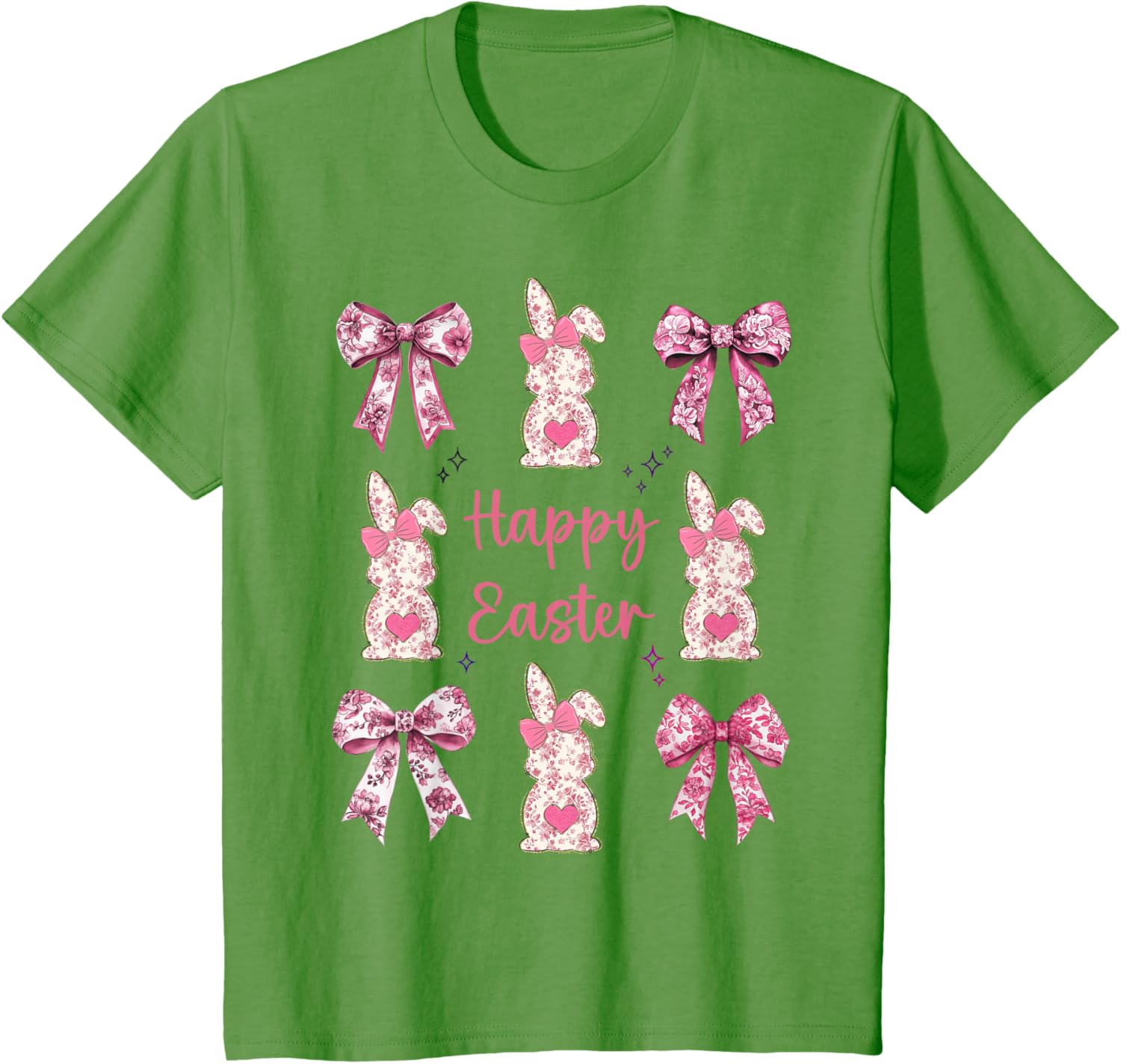 Happy Easter Cute Pink Floral Chinoiserie Bunny Coquette Bow T-Shirt