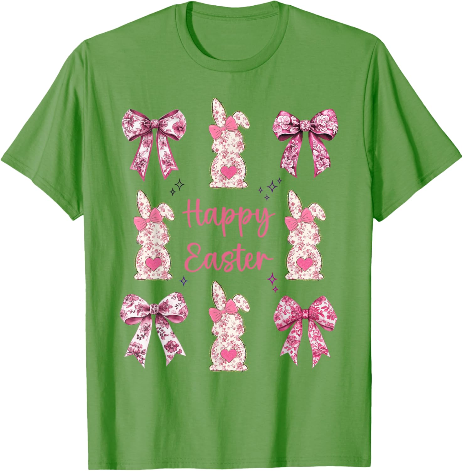 Happy Easter Cute Pink Floral Chinoiserie Bunny Coquette Bow T-Shirt