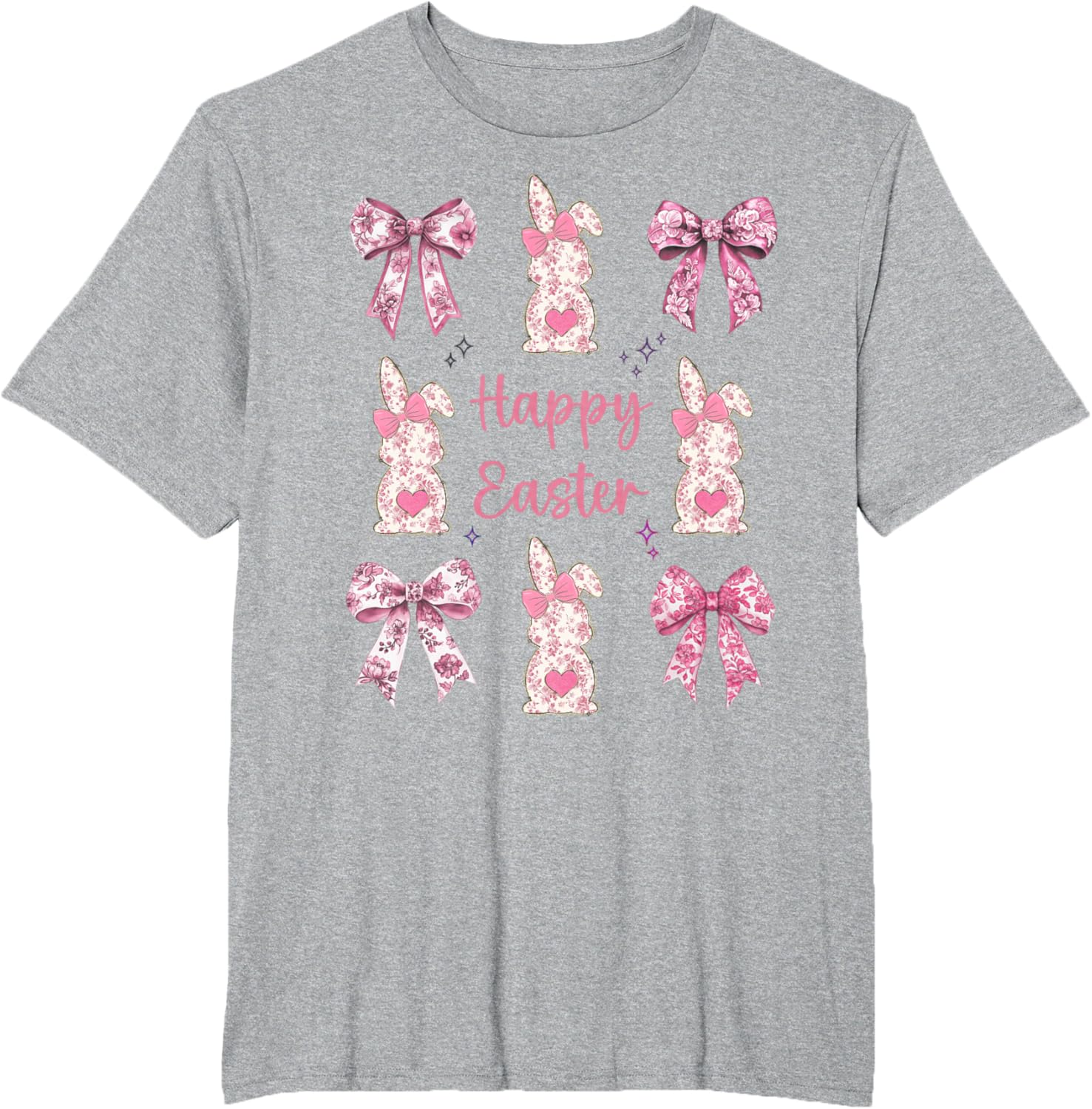 Happy Easter Cute Pink Floral Chinoiserie Bunny Coquette Bow T-Shirt