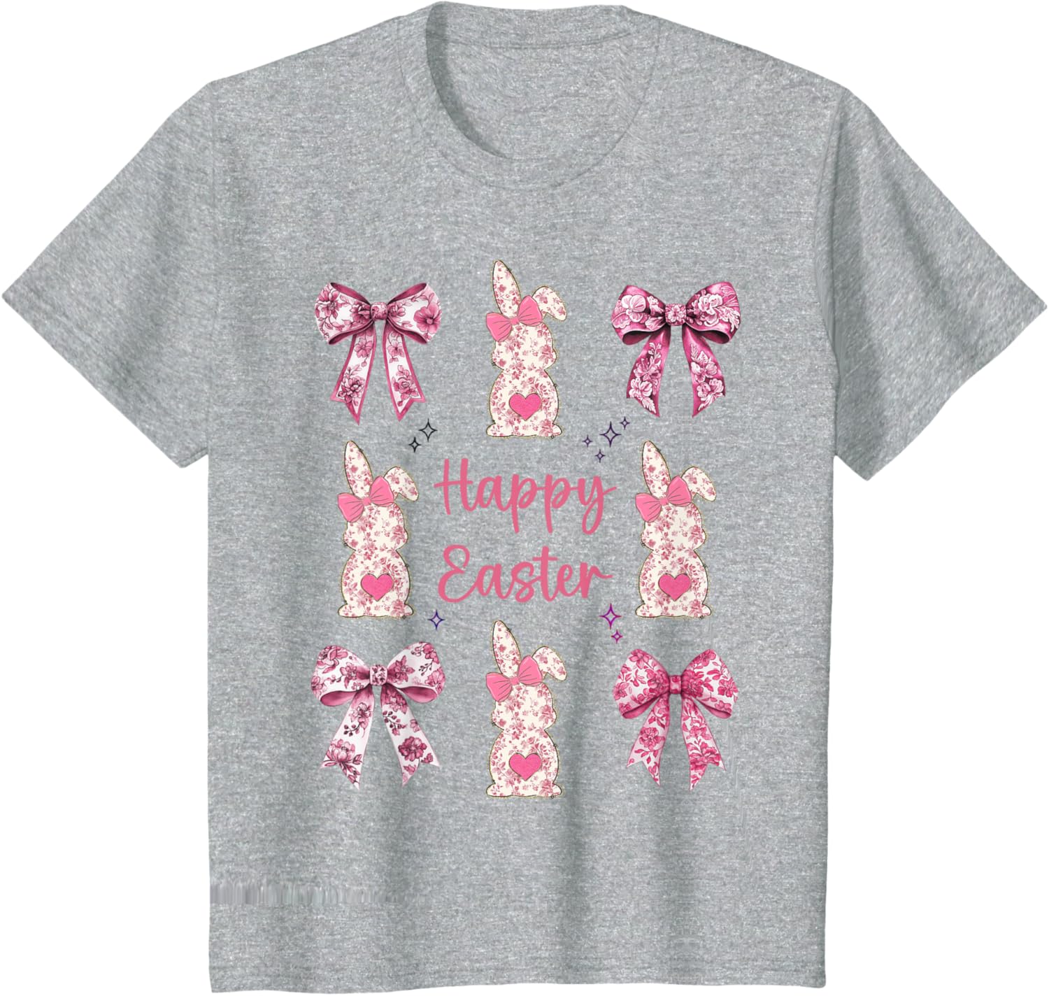 Happy Easter Cute Pink Floral Chinoiserie Bunny Coquette Bow T-Shirt