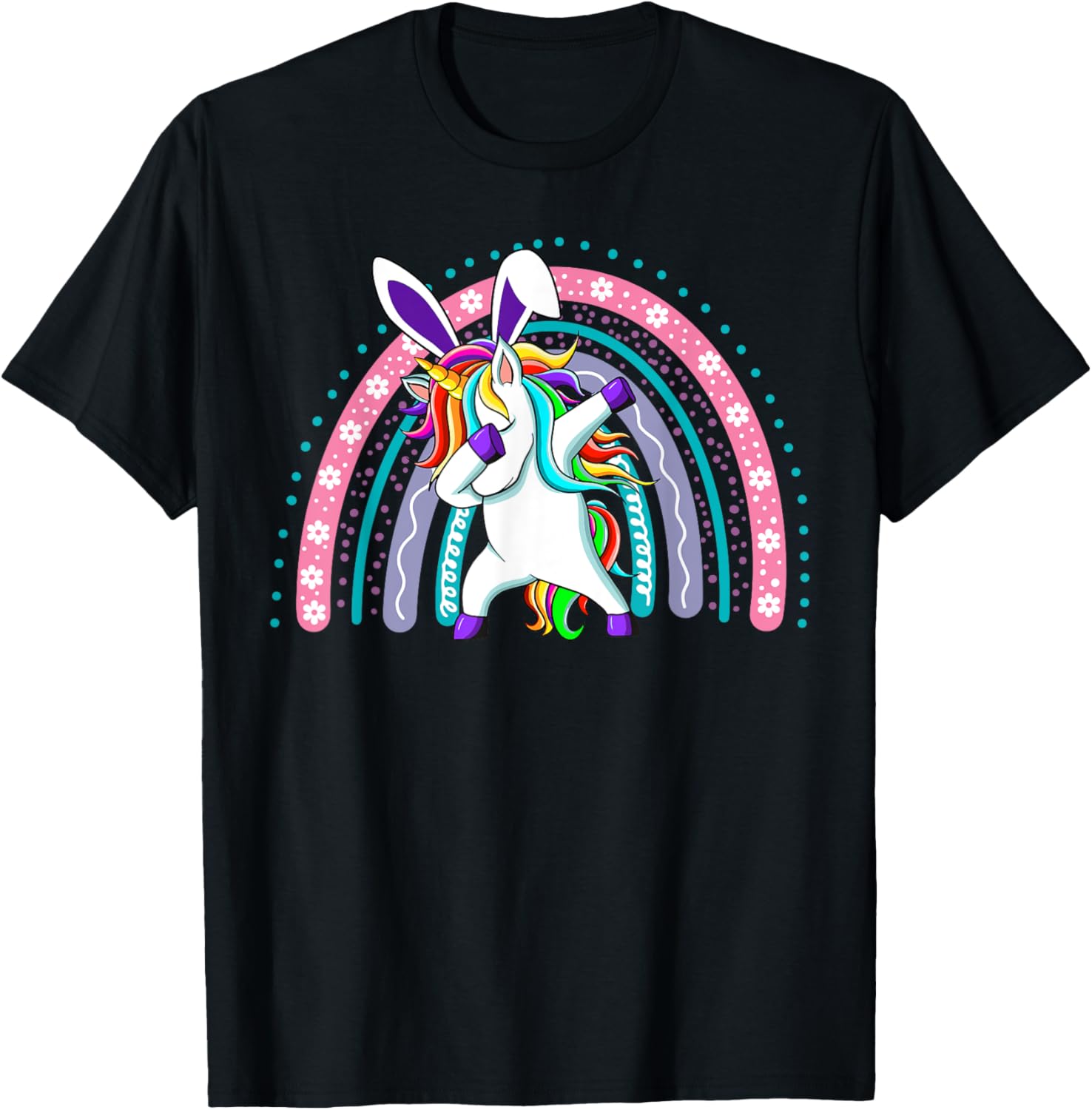 Happy Easter Dabbing Unicorn Wearing Bunny Ears Dab Rainbow T-Shirt