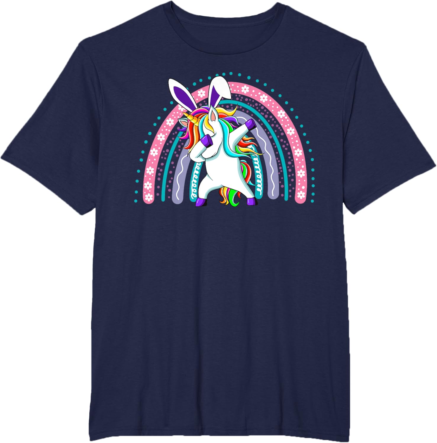 Happy Easter Dabbing Unicorn Wearing Bunny Ears Dab Rainbow T-Shirt